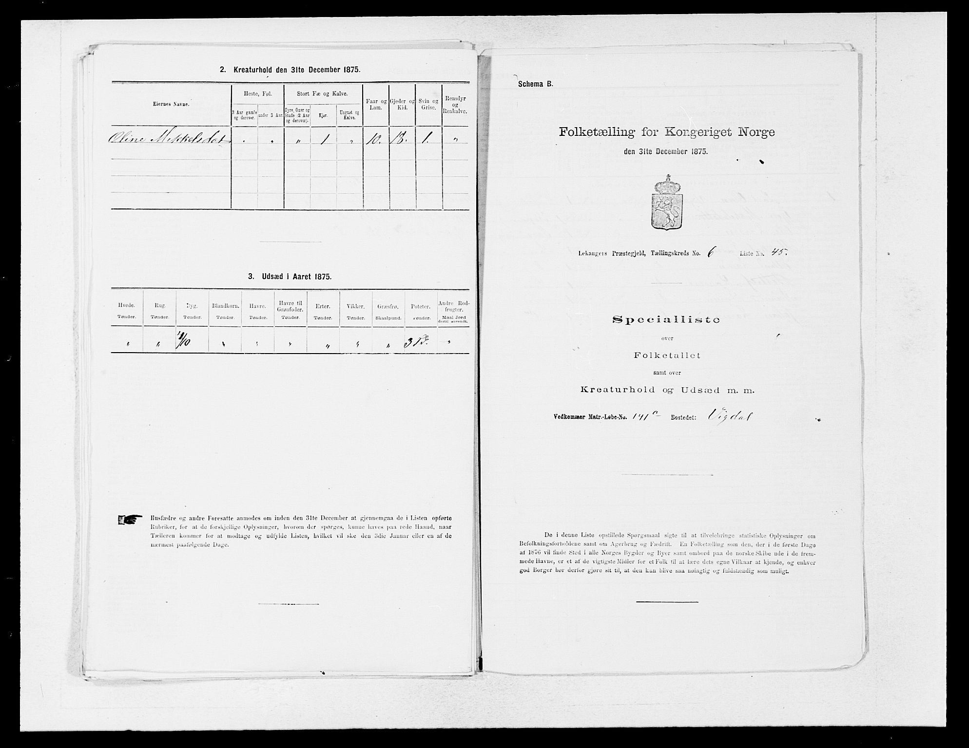 SAB, 1875 census for 1419P Leikanger, 1875, p. 532