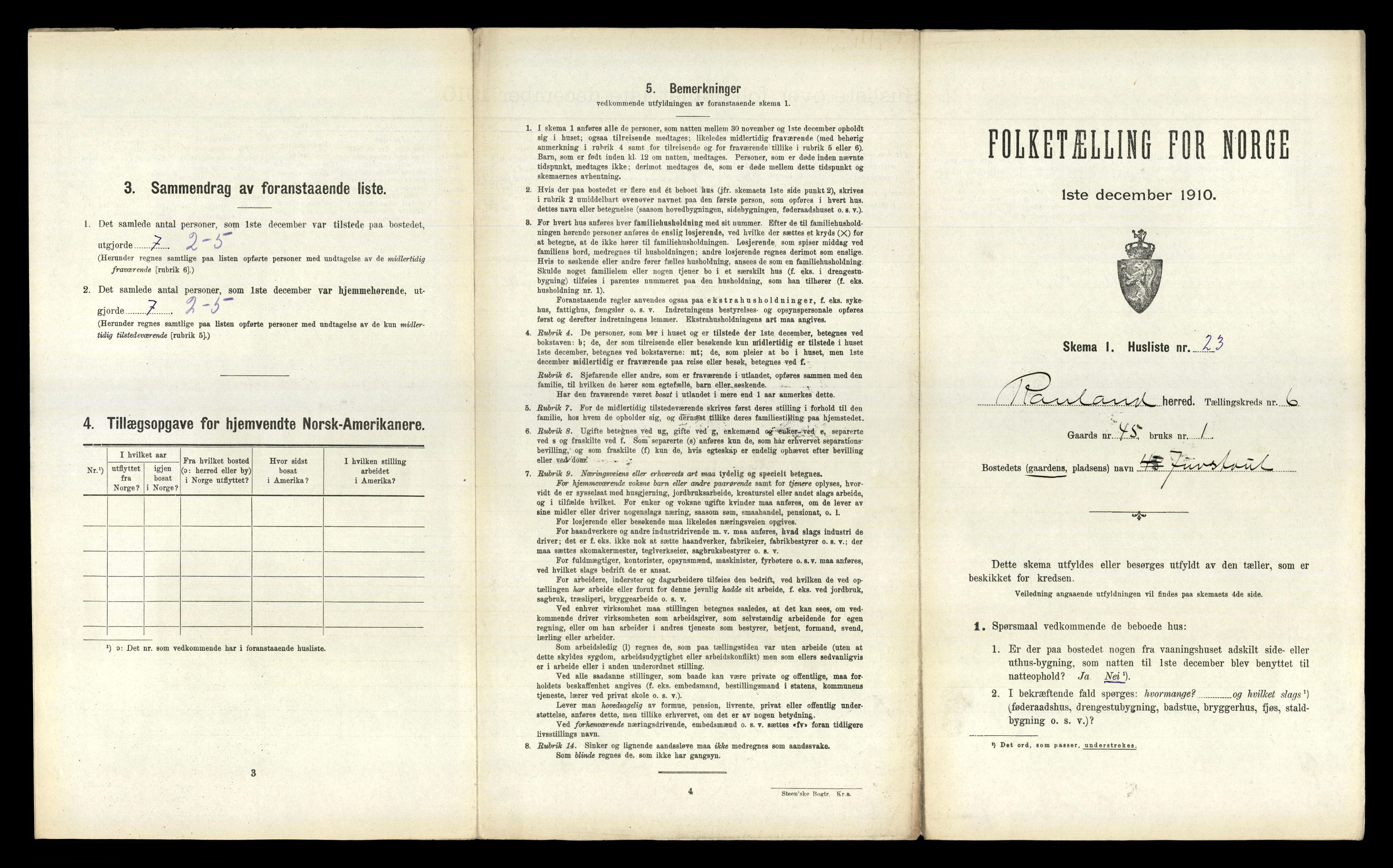 RA, 1910 census for Rauland, 1910, p. 243