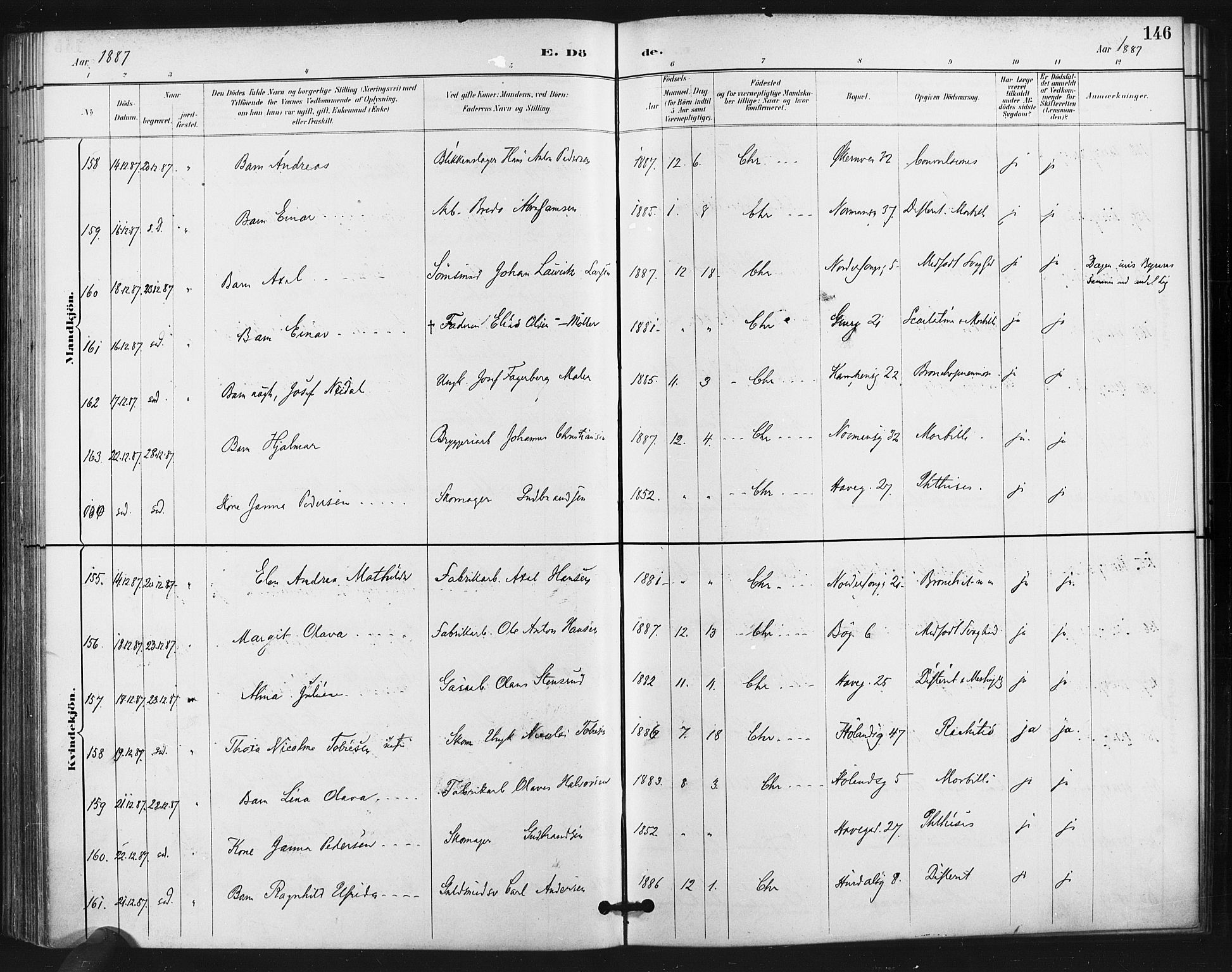 Kampen prestekontor Kirkebøker, AV/SAO-A-10853/F/Fa/L0004: Parish register (official) no. I 4, 1885-1892, p. 146