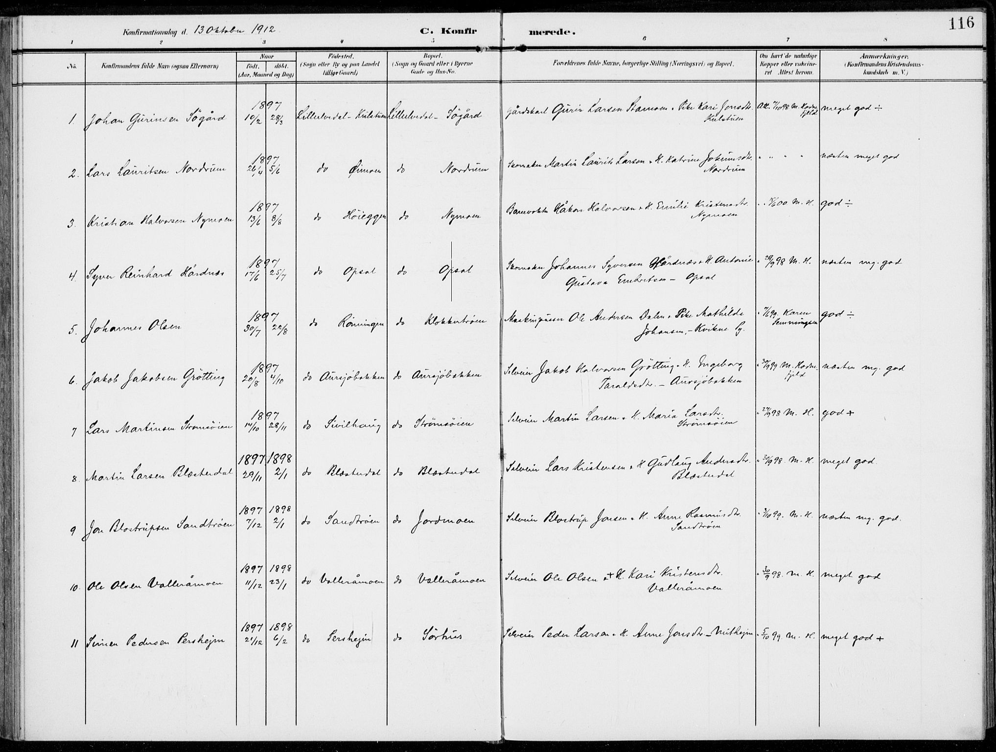 Alvdal prestekontor, SAH/PREST-060/H/Ha/Haa/L0004: Parish register (official) no. 4, 1907-1919, p. 116