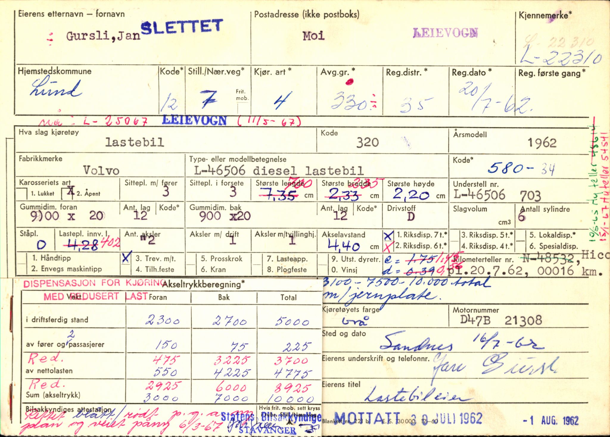 Stavanger trafikkstasjon, AV/SAST-A-101942/0/F/L0039: L-22300 - L-22799, 1930-1971, p. 25