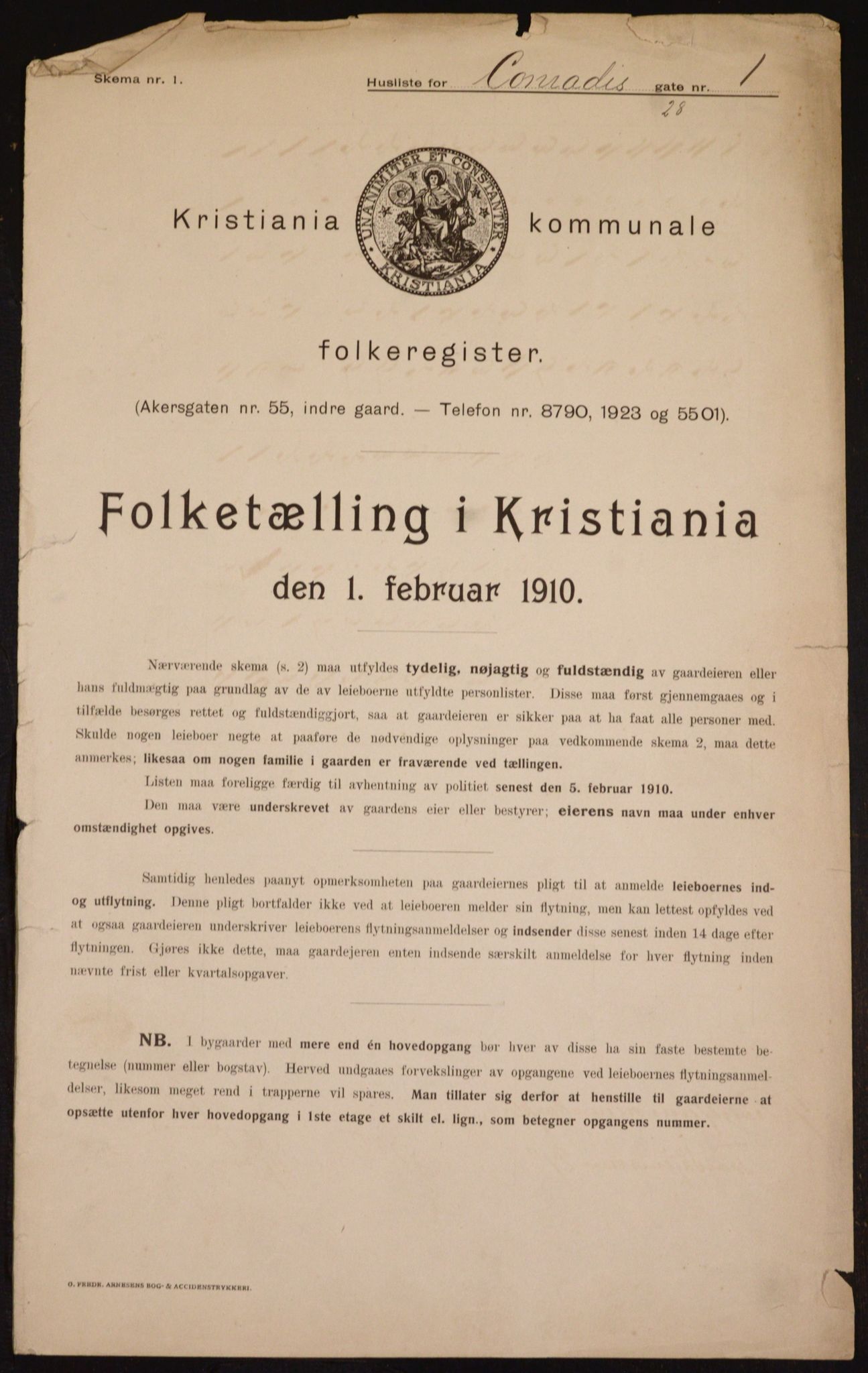 OBA, Municipal Census 1910 for Kristiania, 1910, p. 12713