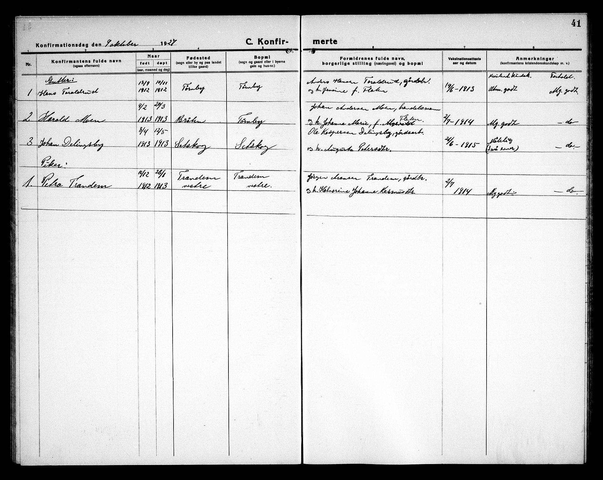 Rødenes prestekontor Kirkebøker, SAO/A-2005/G/Gb/L0003: Parish register (copy) no. II 3, 1922-1936, p. 41
