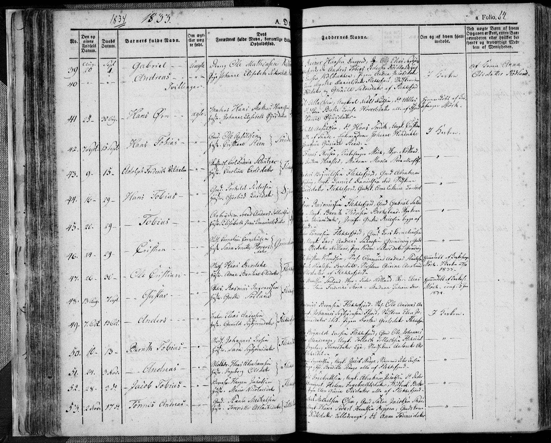 Flekkefjord sokneprestkontor, AV/SAK-1111-0012/F/Fa/Fac/L0003: Parish register (official) no. A 3, 1826-1841, p. 64