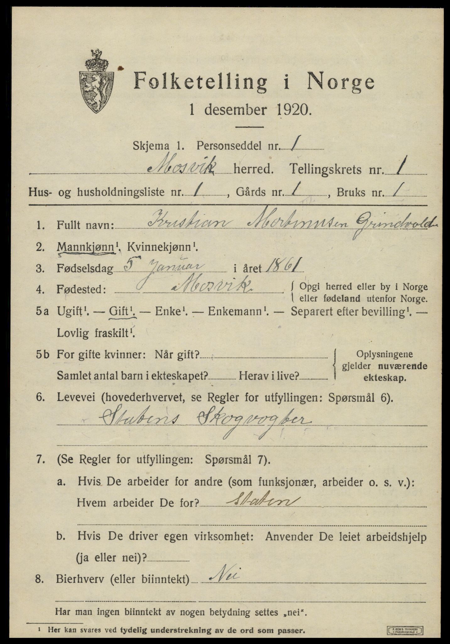 SAT, 1920 census for Mosvik, 1920, p. 374