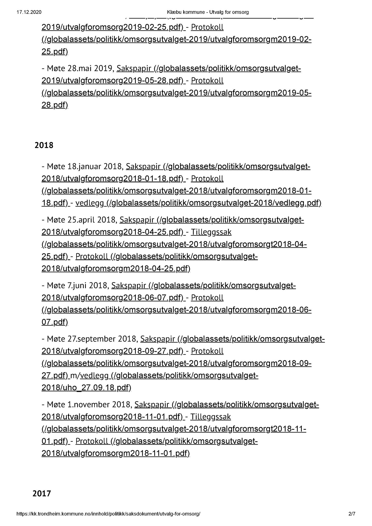 Klæbu Kommune, TRKO/KK/05-UOm/L001: Utvalg for omsorg - Møteoversikt, 2011-2019, p. 2