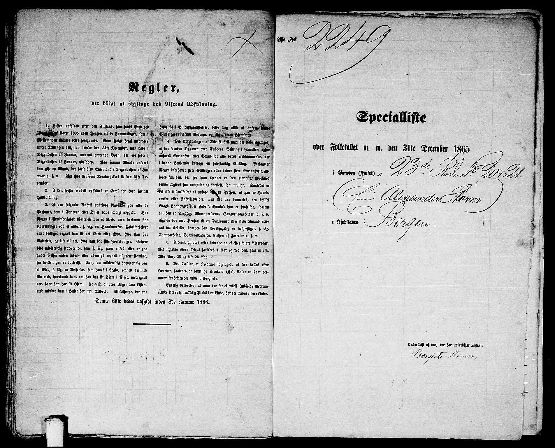 RA, 1865 census for Bergen, 1865, p. 4596