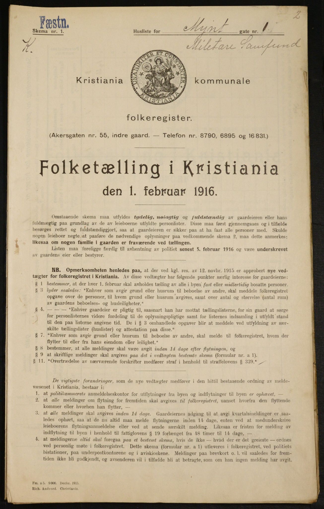 OBA, Municipal Census 1916 for Kristiania, 1916, p. 70015