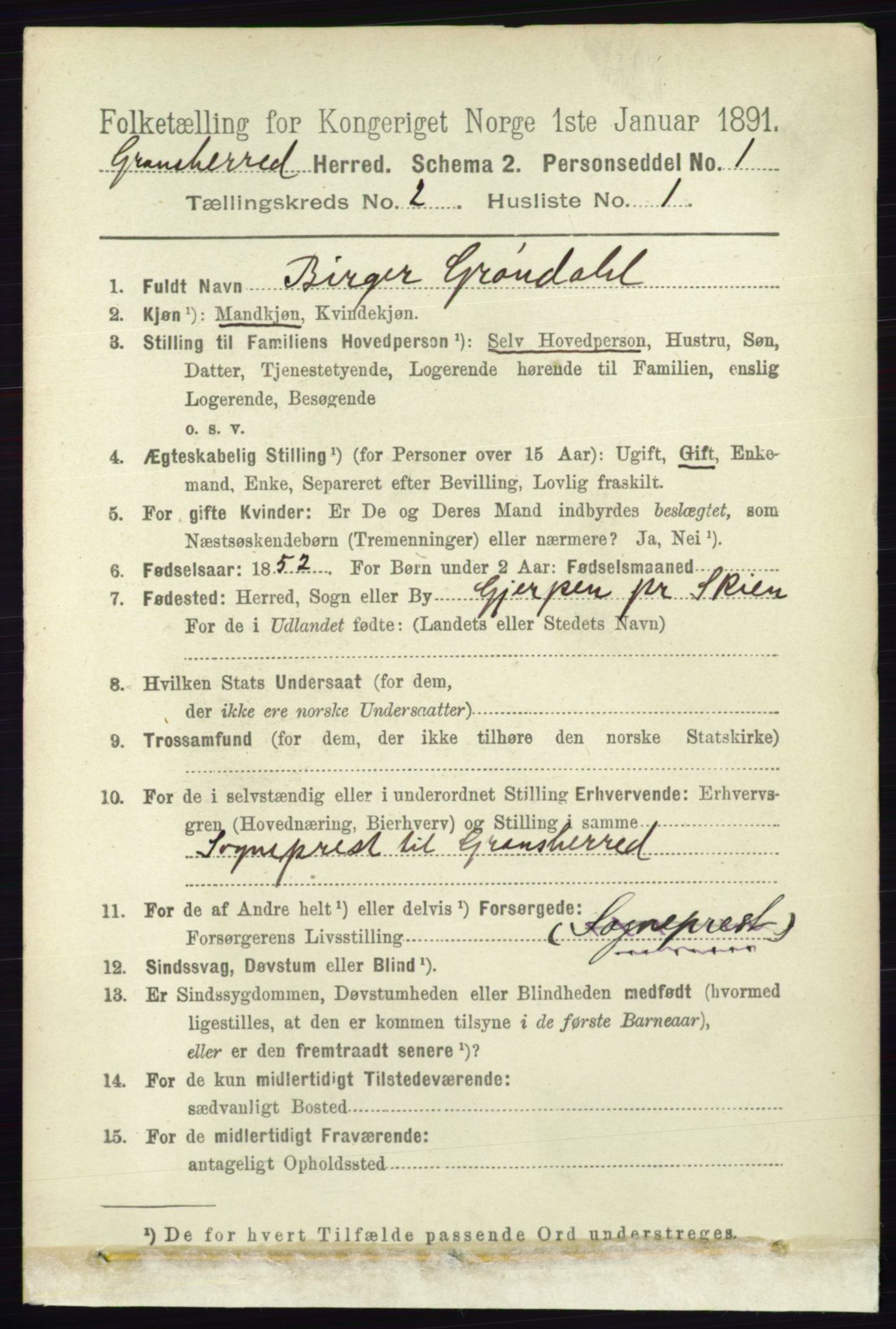 RA, 1891 census for 0824 Gransherad, 1891, p. 287