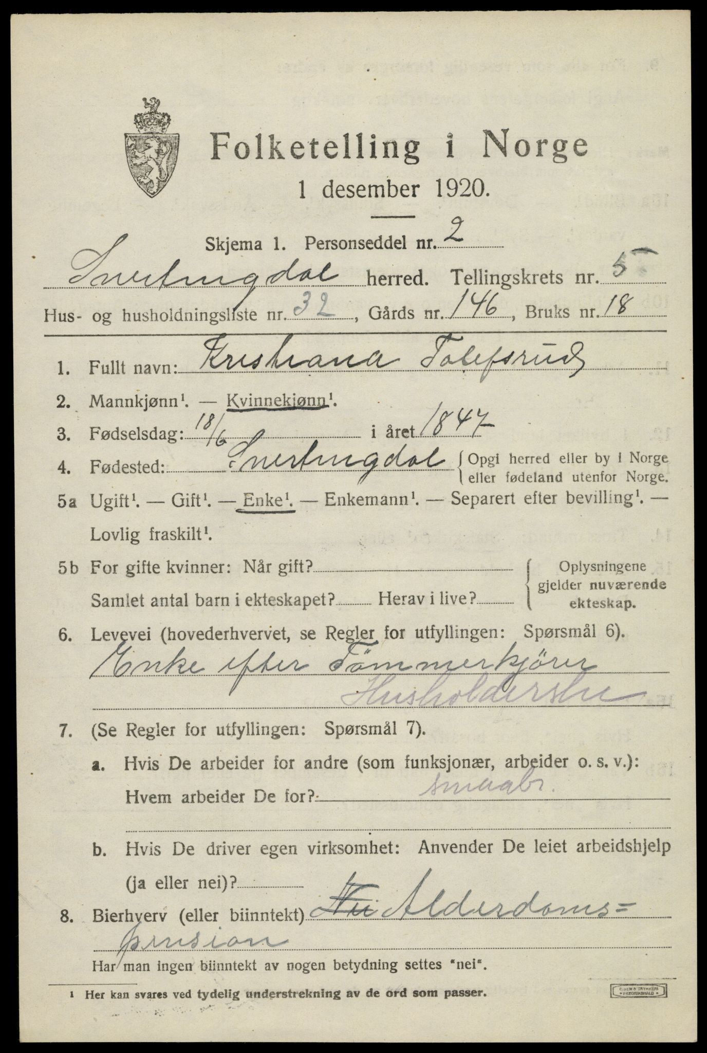 SAH, 1920 census for Snertingdal, 1920, p. 4673