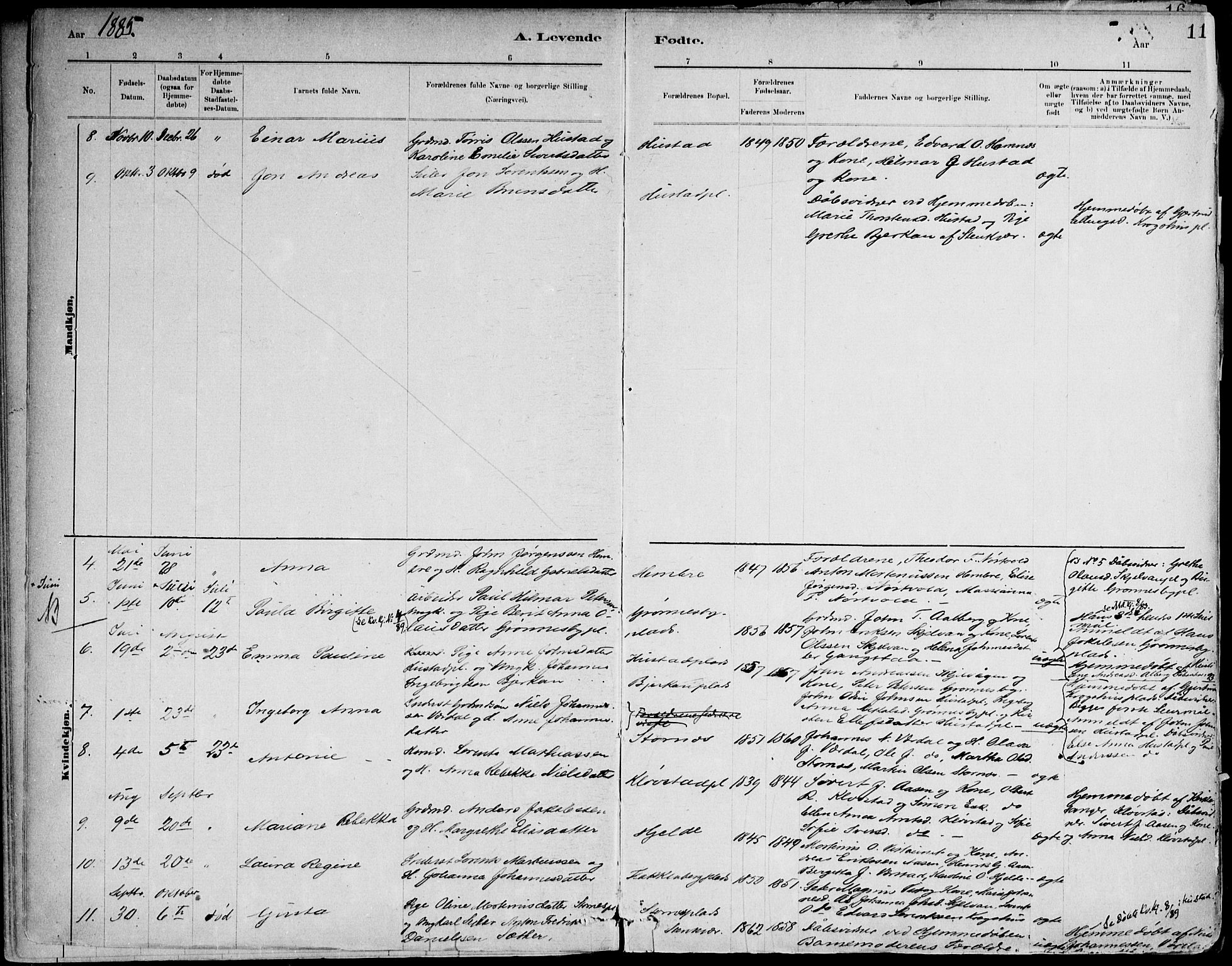Ministerialprotokoller, klokkerbøker og fødselsregistre - Nord-Trøndelag, SAT/A-1458/732/L0316: Parish register (official) no. 732A01, 1879-1921, p. 11