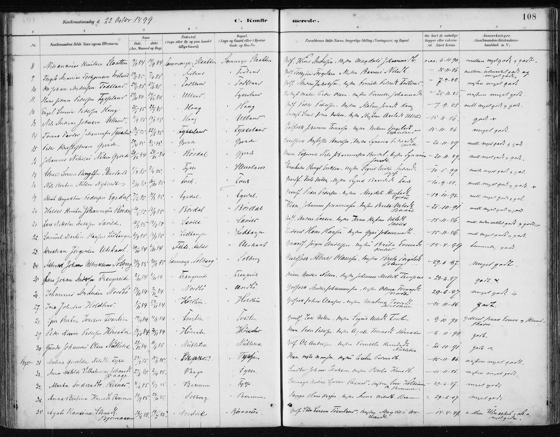 Samnanger Sokneprestembete, AV/SAB-A-77501/H/Haa: Parish register (official) no. A 1, 1885-1901, p. 108