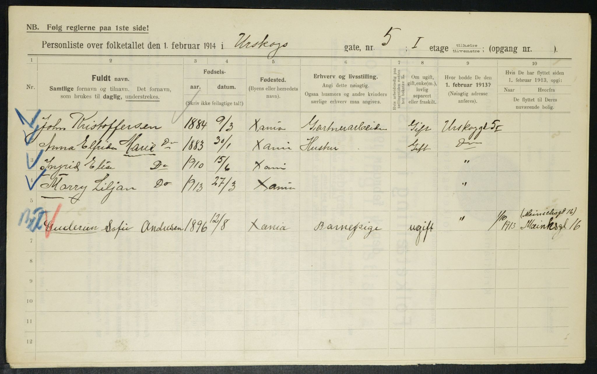 OBA, Municipal Census 1914 for Kristiania, 1914, p. 2559