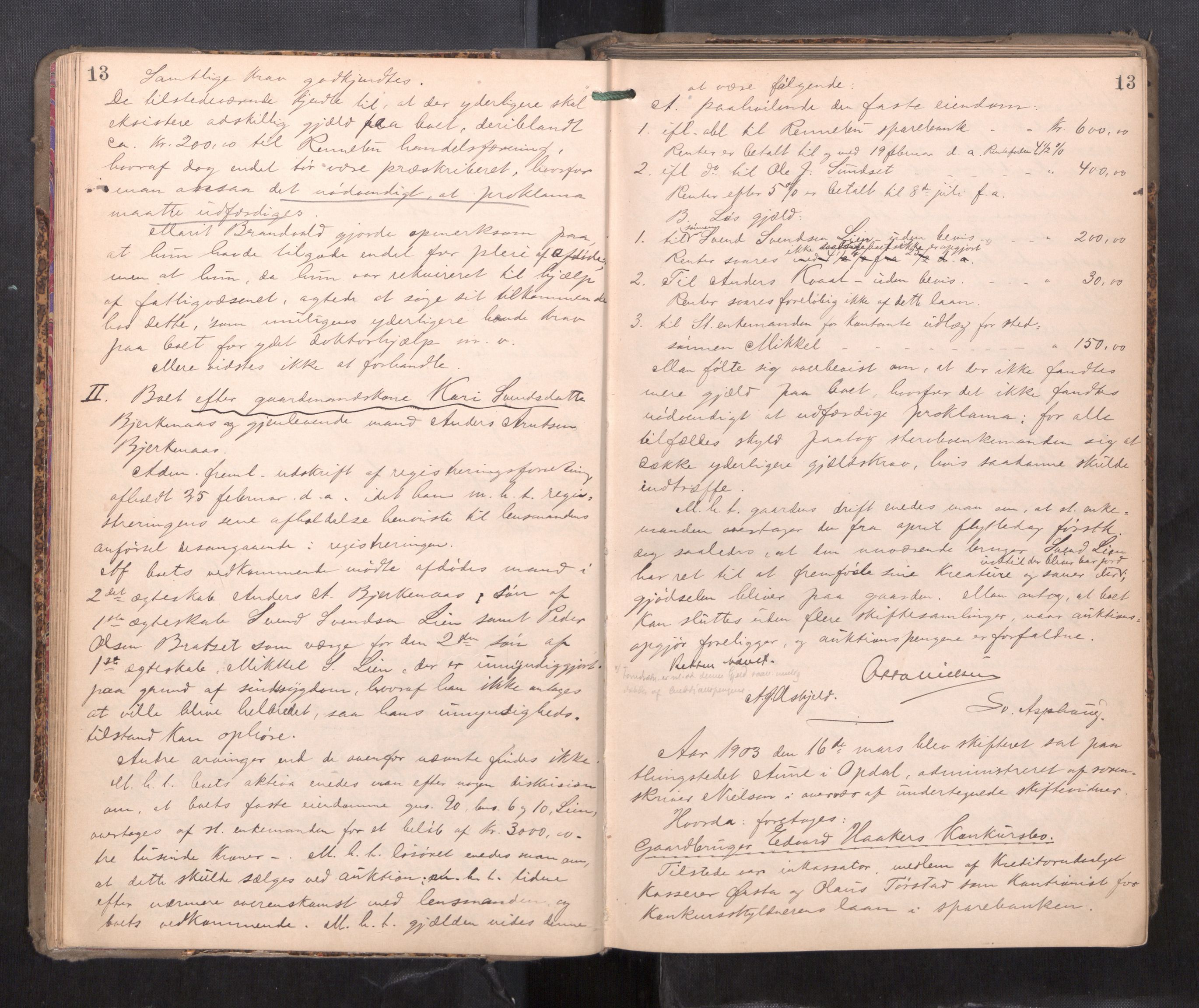 Orkdal sorenskriveri, AV/SAT-A-4169/1/3/3B/L0011: Skiftebehandlingsprotokoll, 1902-1914, p. 13
