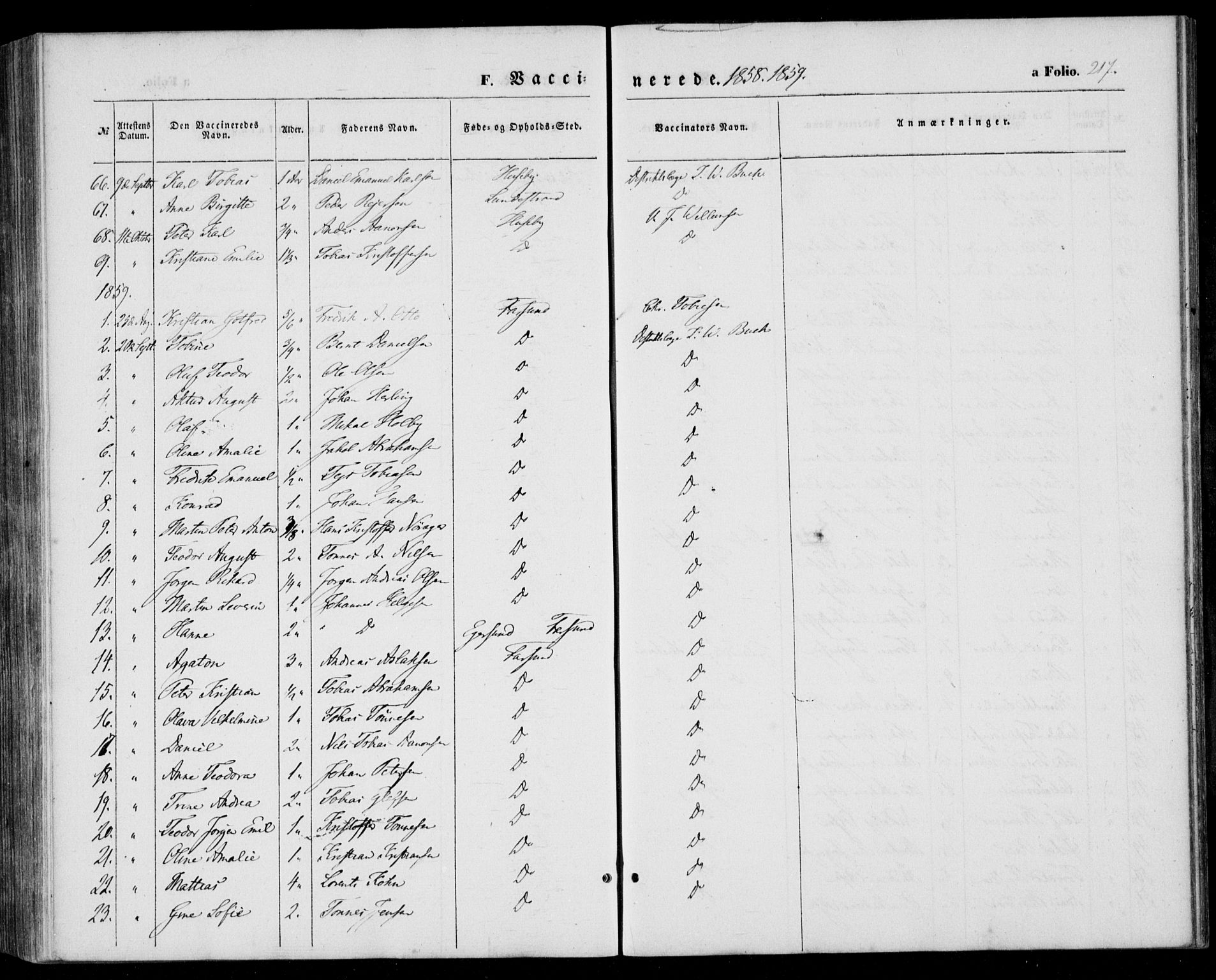 Farsund sokneprestkontor, AV/SAK-1111-0009/F/Fa/L0004: Parish register (official) no. A 4, 1847-1863, p. 217