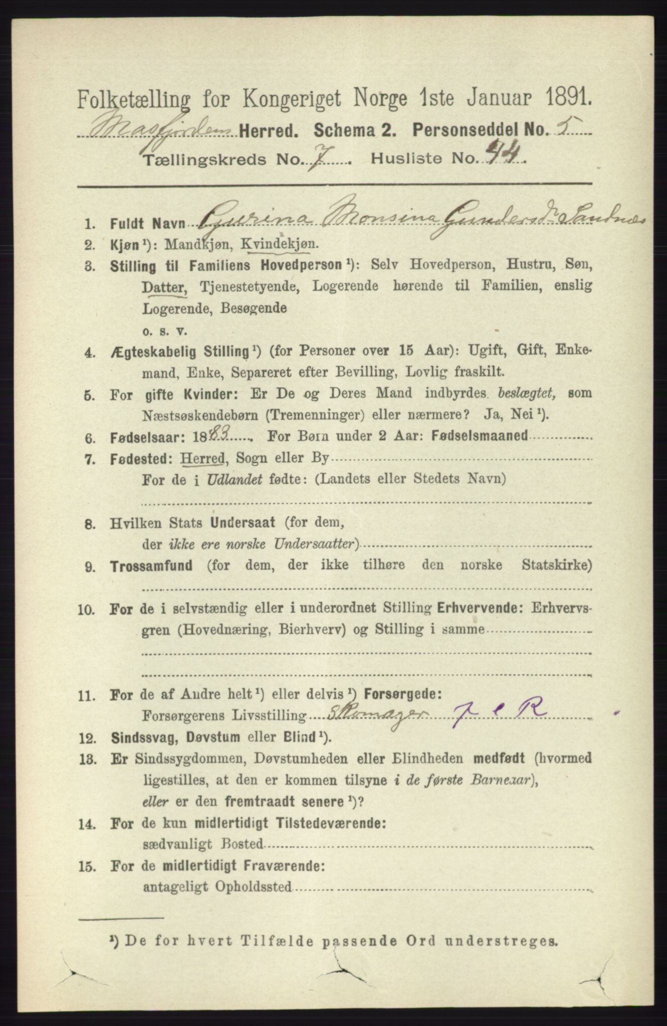 RA, 1891 census for 1266 Masfjorden, 1891, p. 1508