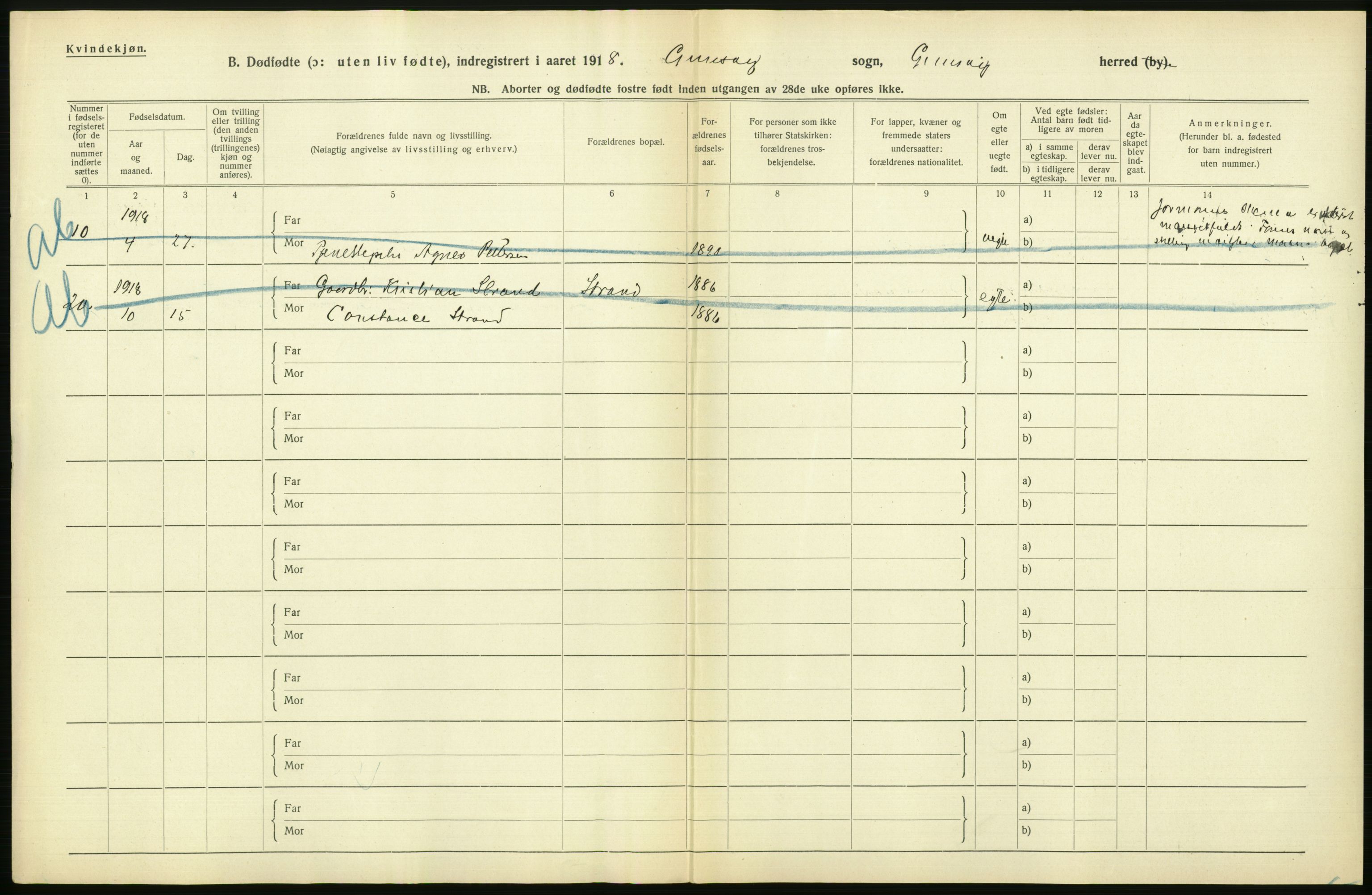 Statistisk sentralbyrå, Sosiodemografiske emner, Befolkning, AV/RA-S-2228/D/Df/Dfb/Dfbh/L0054: Nordland fylke: Gifte, dødfødte. Bygder og byer., 1918, p. 474