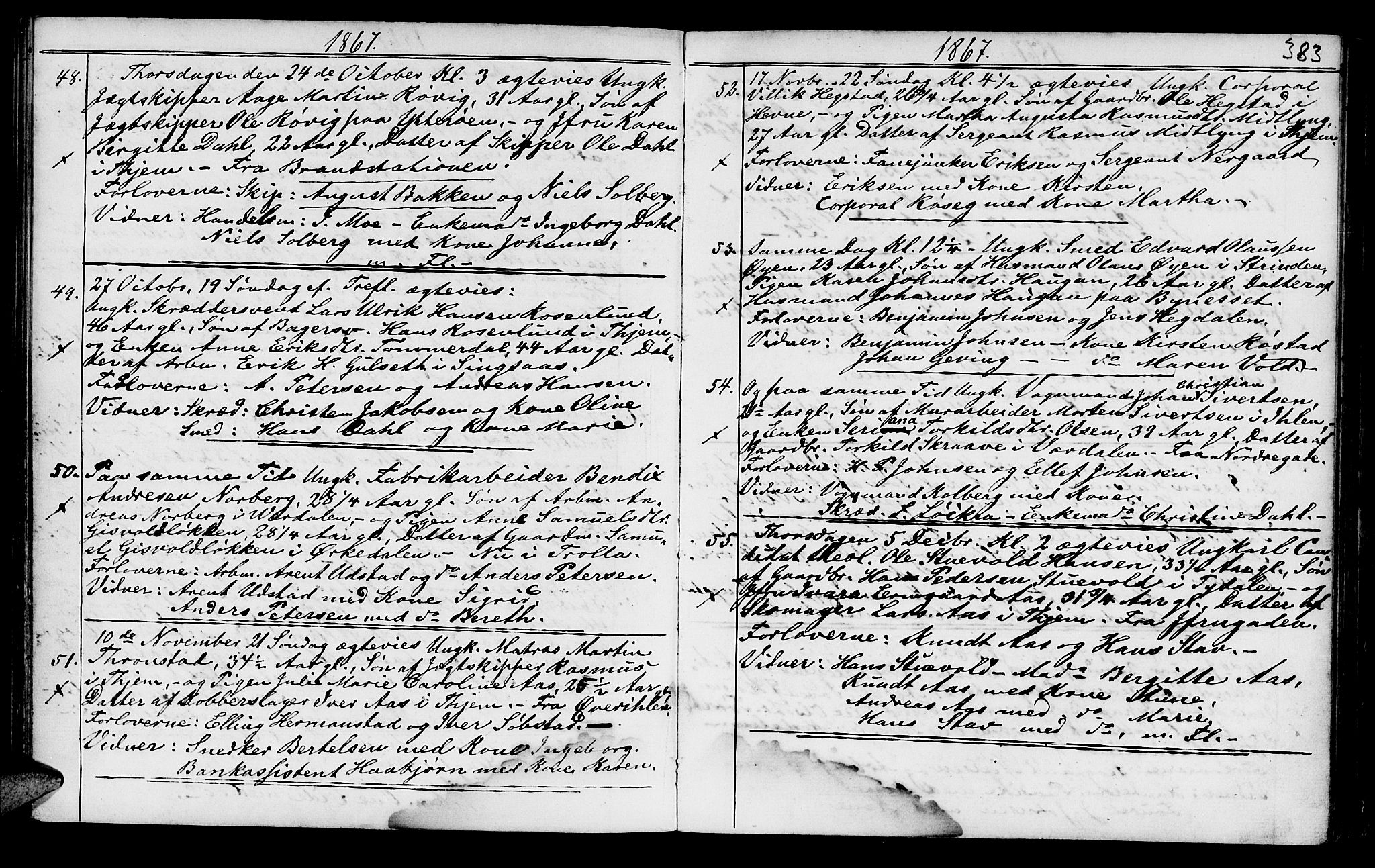 Ministerialprotokoller, klokkerbøker og fødselsregistre - Sør-Trøndelag, SAT/A-1456/602/L0140: Parish register (copy) no. 602C08, 1864-1872, p. 382-383