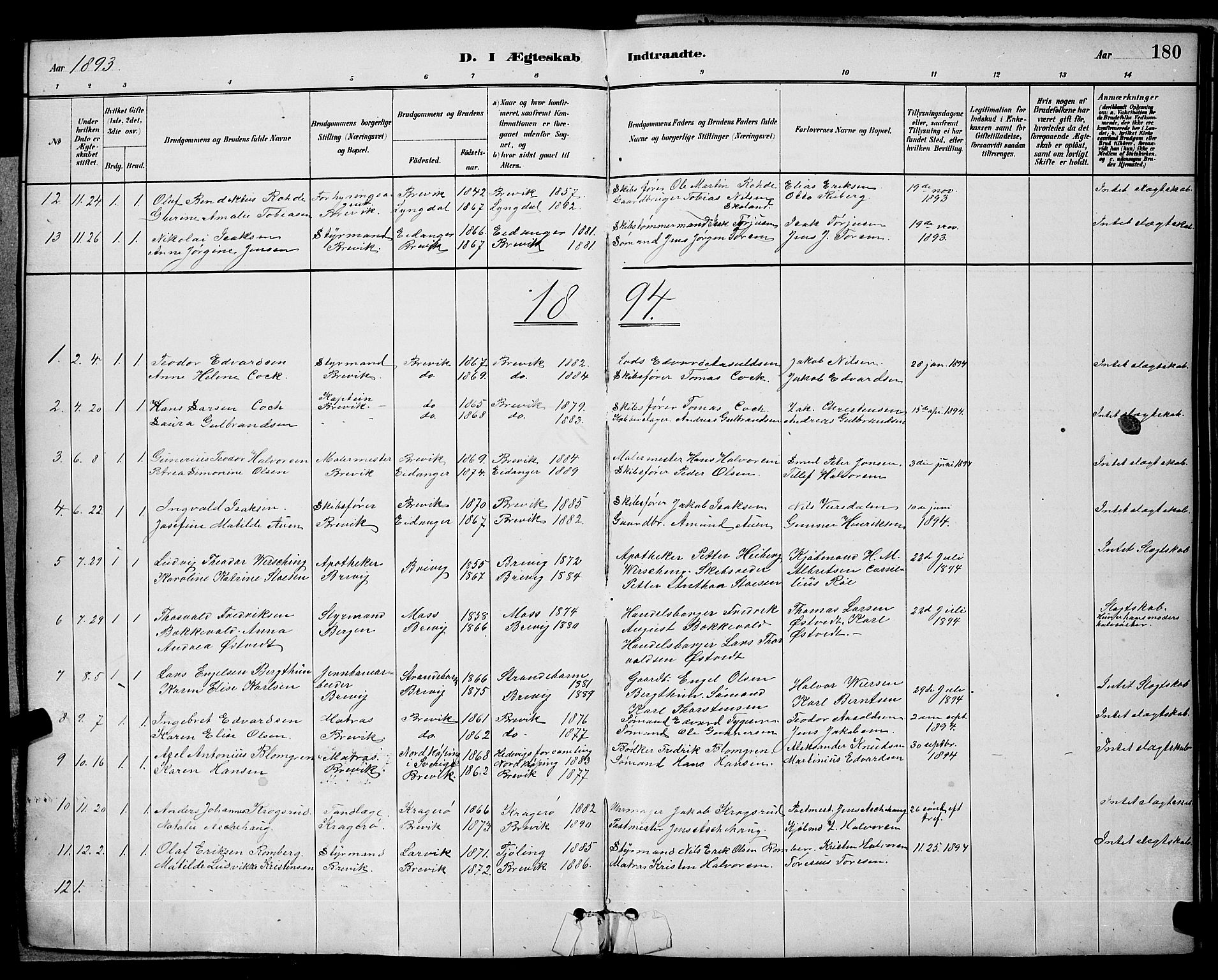 Brevik kirkebøker, AV/SAKO-A-255/G/Ga/L0004: Parish register (copy) no. 4, 1882-1900, p. 180