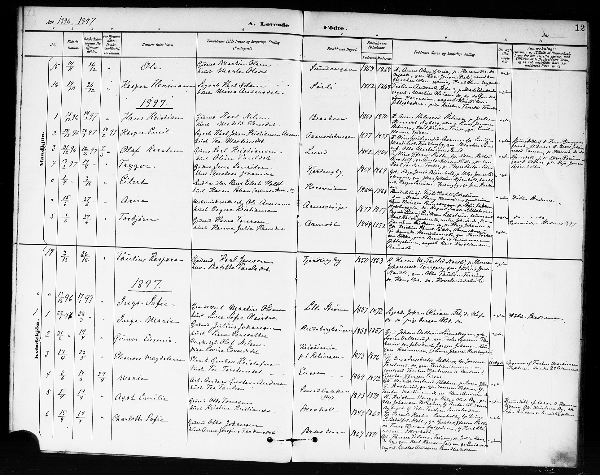 Fet prestekontor Kirkebøker, AV/SAO-A-10370a/F/Fb/L0002: Parish register (official) no. II 2, 1892-1904, p. 12