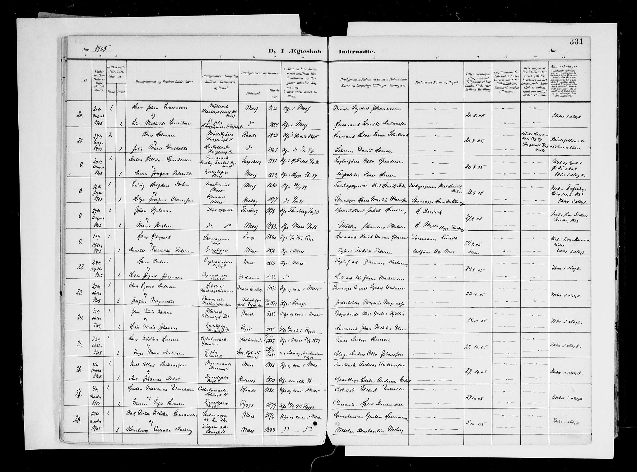 Moss prestekontor Kirkebøker, AV/SAO-A-2003/F/Fb/L0004: Parish register (official) no. II 4, 1902-1912, p. 331
