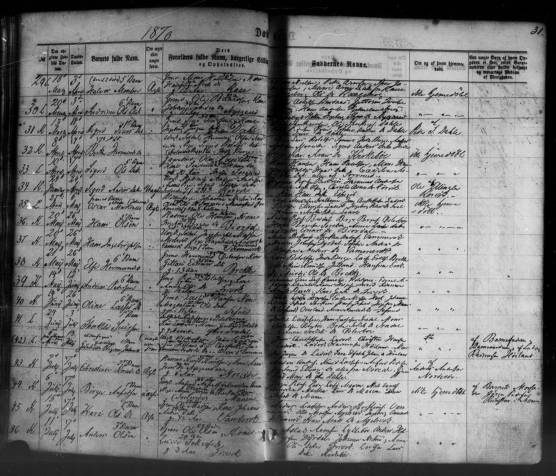 Lavik sokneprestembete, AV/SAB-A-80901: Parish register (official) no. A 4, 1864-1881, p. 31