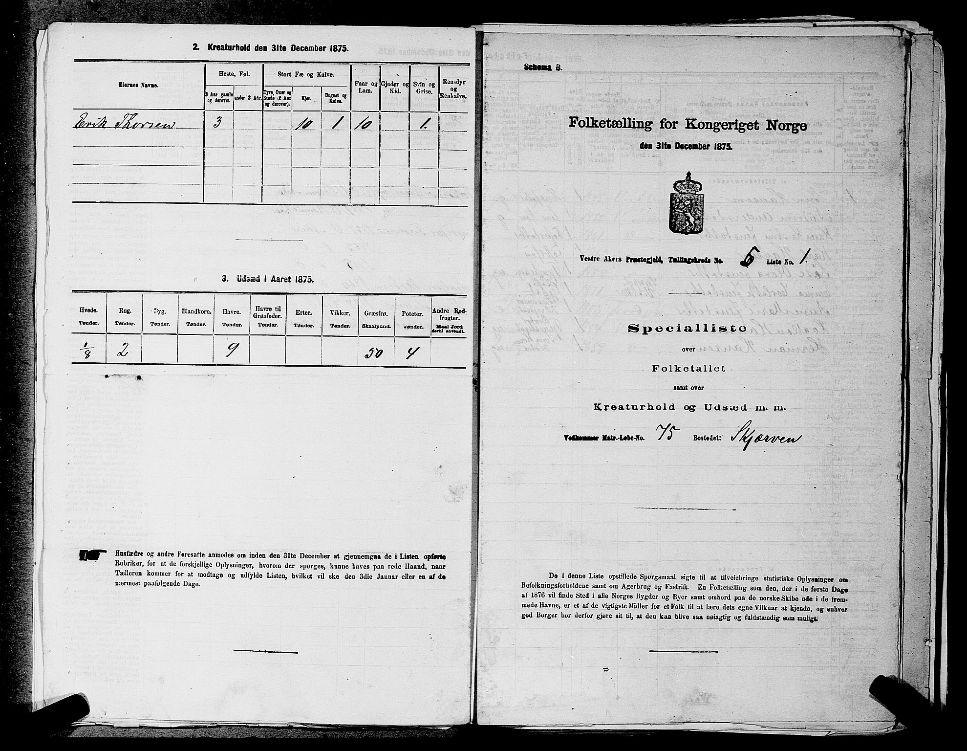 RA, 1875 census for 0218aP Vestre Aker, 1875, p. 1010