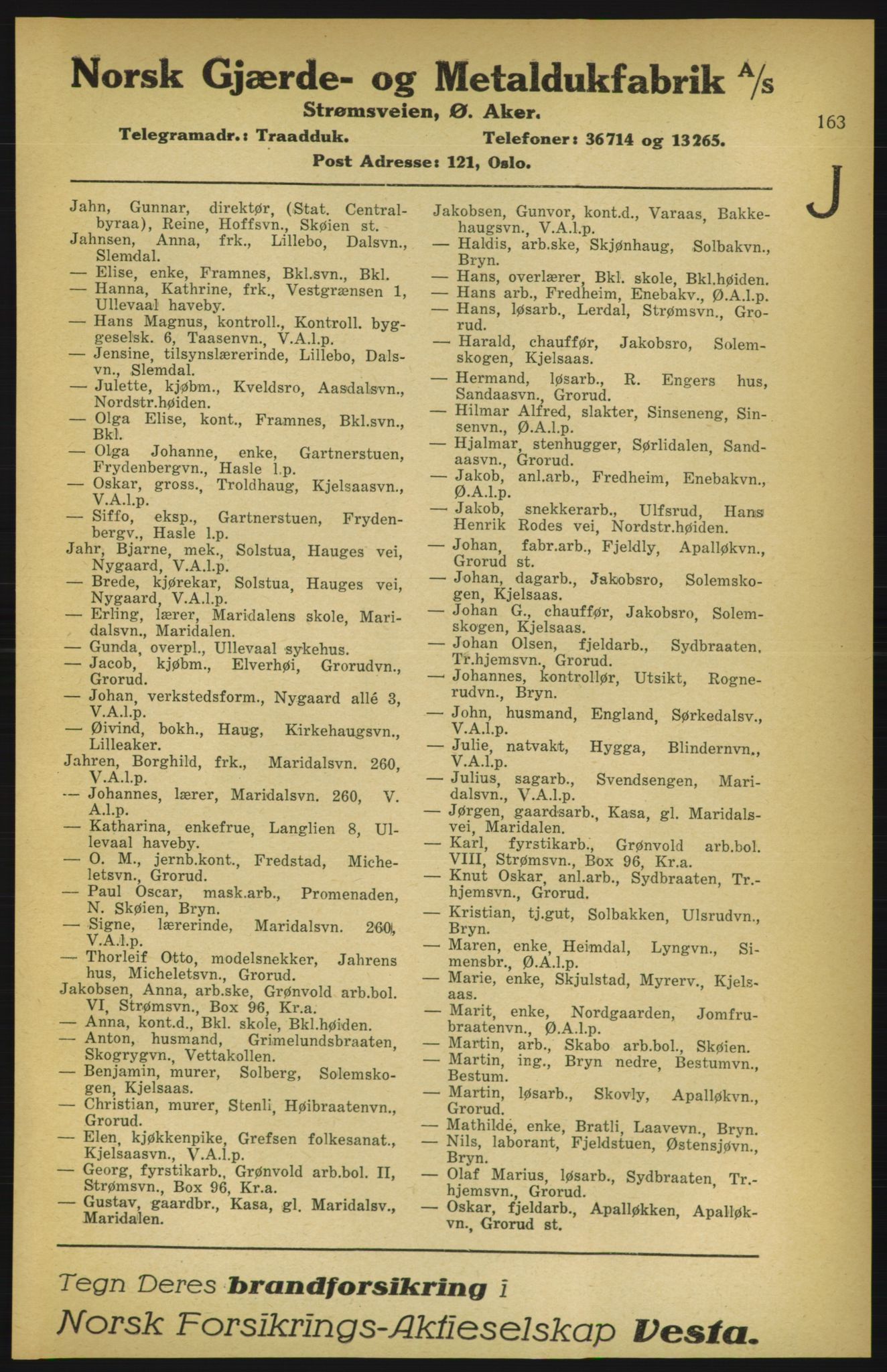 Aker adressebok/adressekalender, PUBL/001/A/003: Akers adressekalender, 1924-1925, p. 163