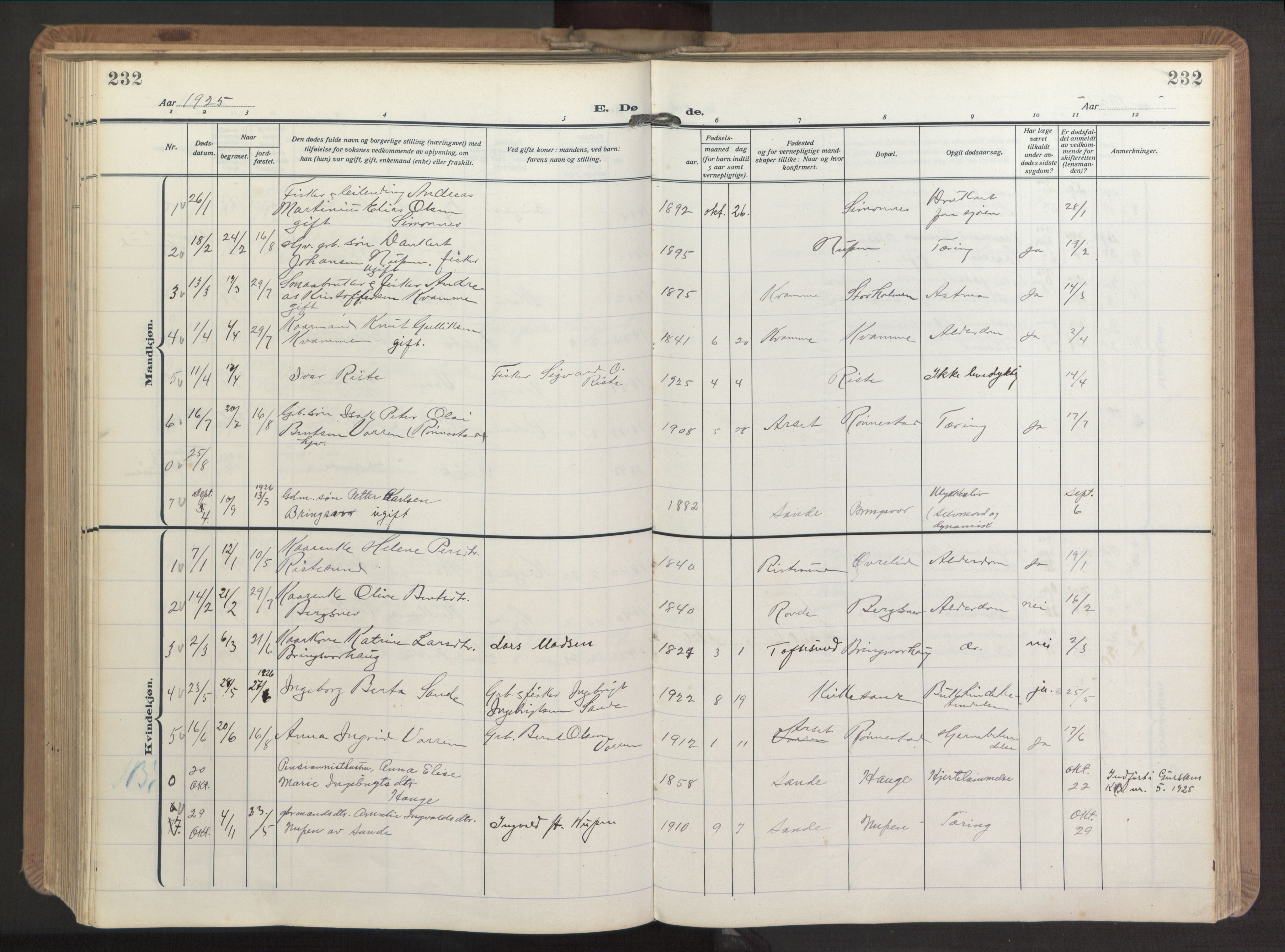 Ministerialprotokoller, klokkerbøker og fødselsregistre - Møre og Romsdal, AV/SAT-A-1454/503/L0044: Parish register (official) no. 503A12, 1918-1931, p. 232