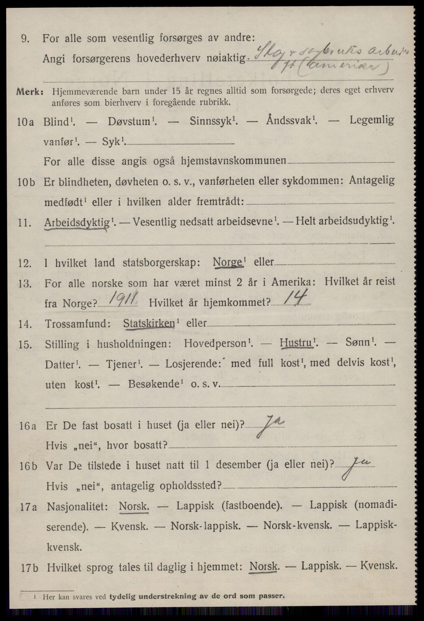 SAT, 1920 census for Agdenes, 1920, p. 1800