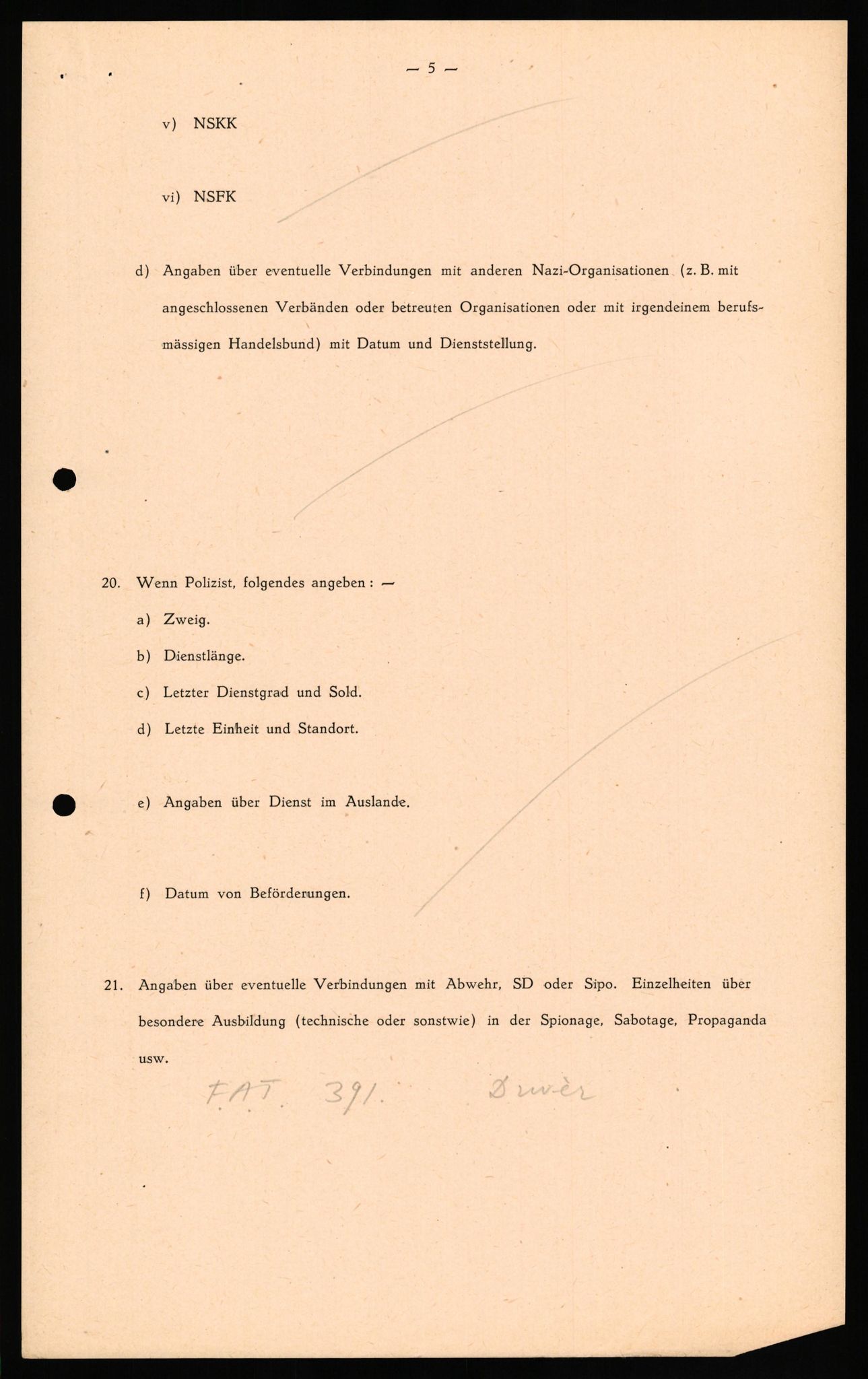 Forsvaret, Forsvarets overkommando II, RA/RAFA-3915/D/Db/L0031: CI Questionaires. Tyske okkupasjonsstyrker i Norge. Tyskere., 1945-1946, p. 249