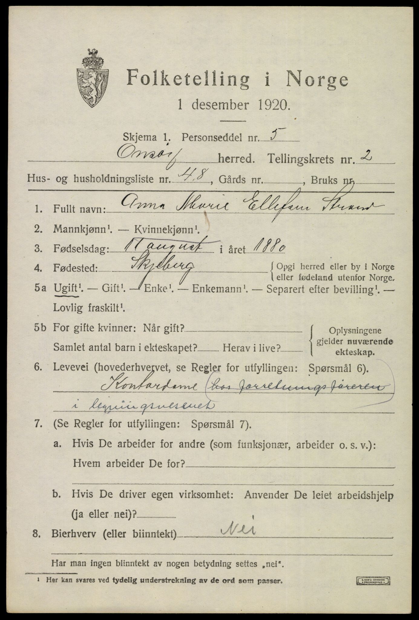 SAO, 1920 census for Onsøy, 1920, p. 4073