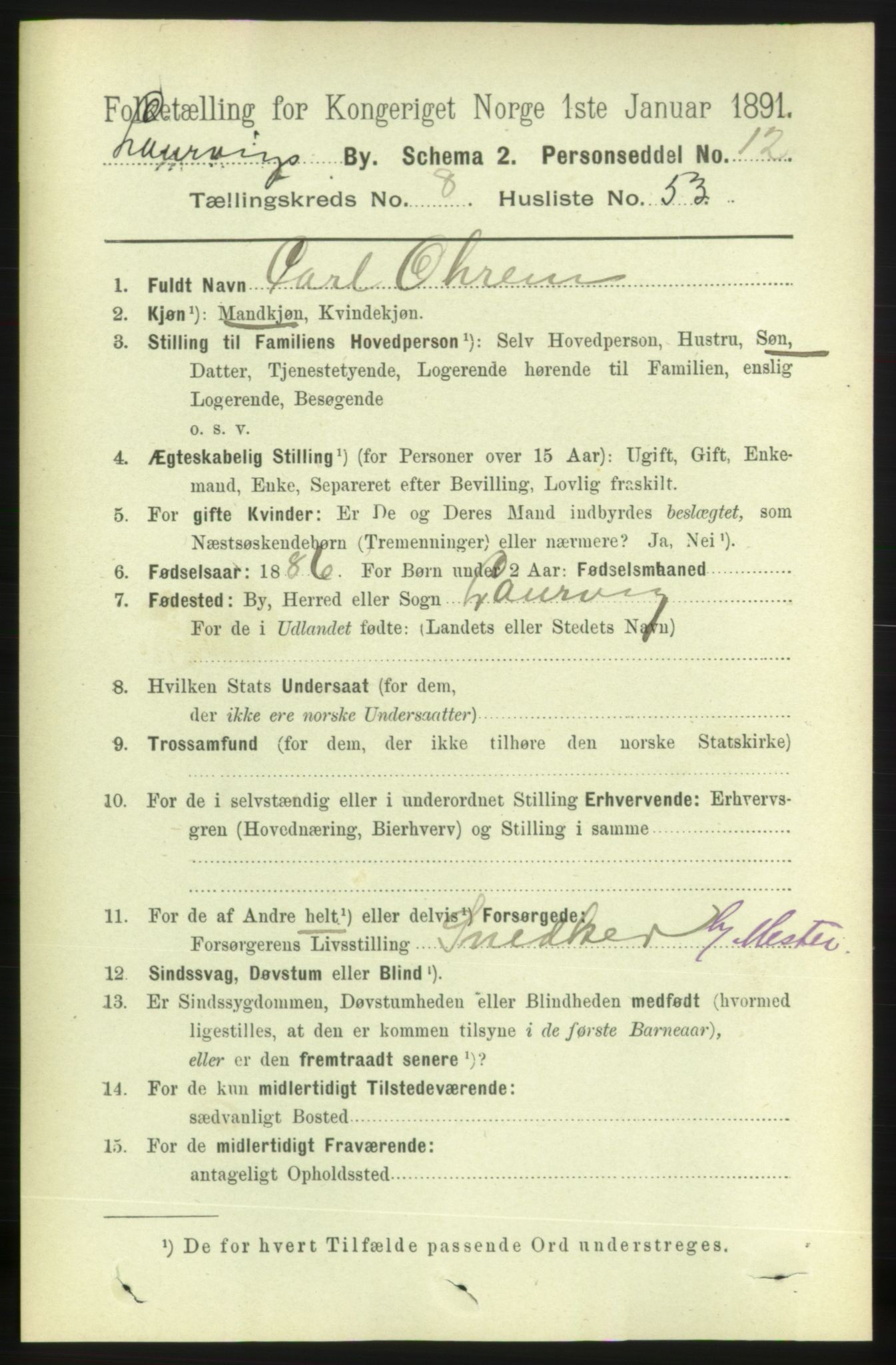 RA, 1891 census for 0707 Larvik, 1891, p. 8467