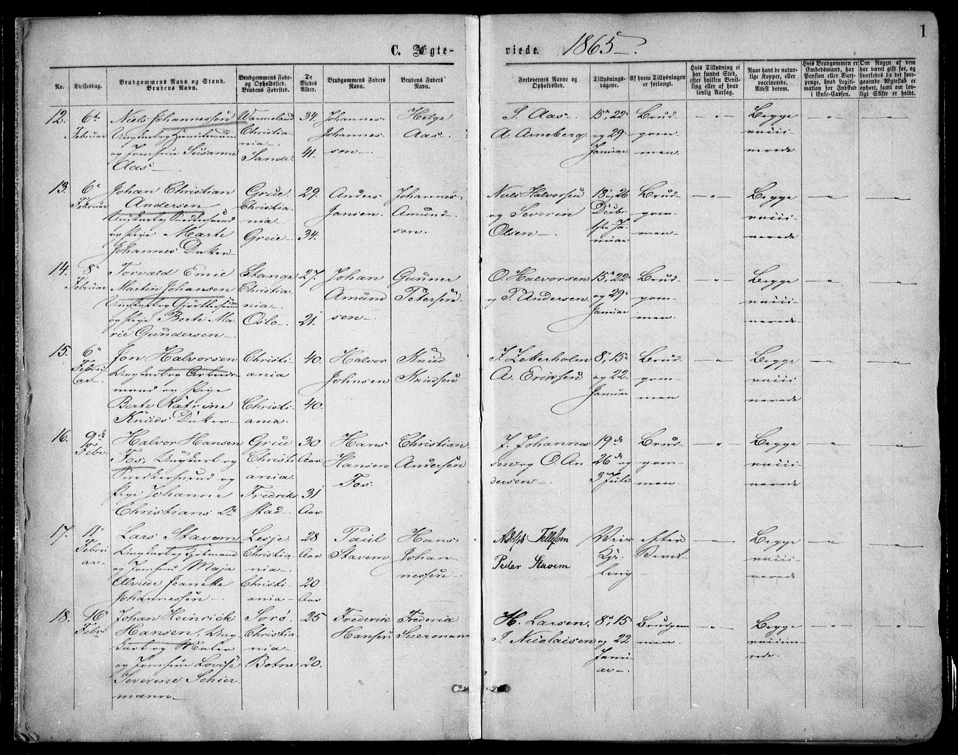 Oslo domkirke Kirkebøker, SAO/A-10752/F/Fa/L0021: Parish register (official) no. 21, 1865-1884, p. 1