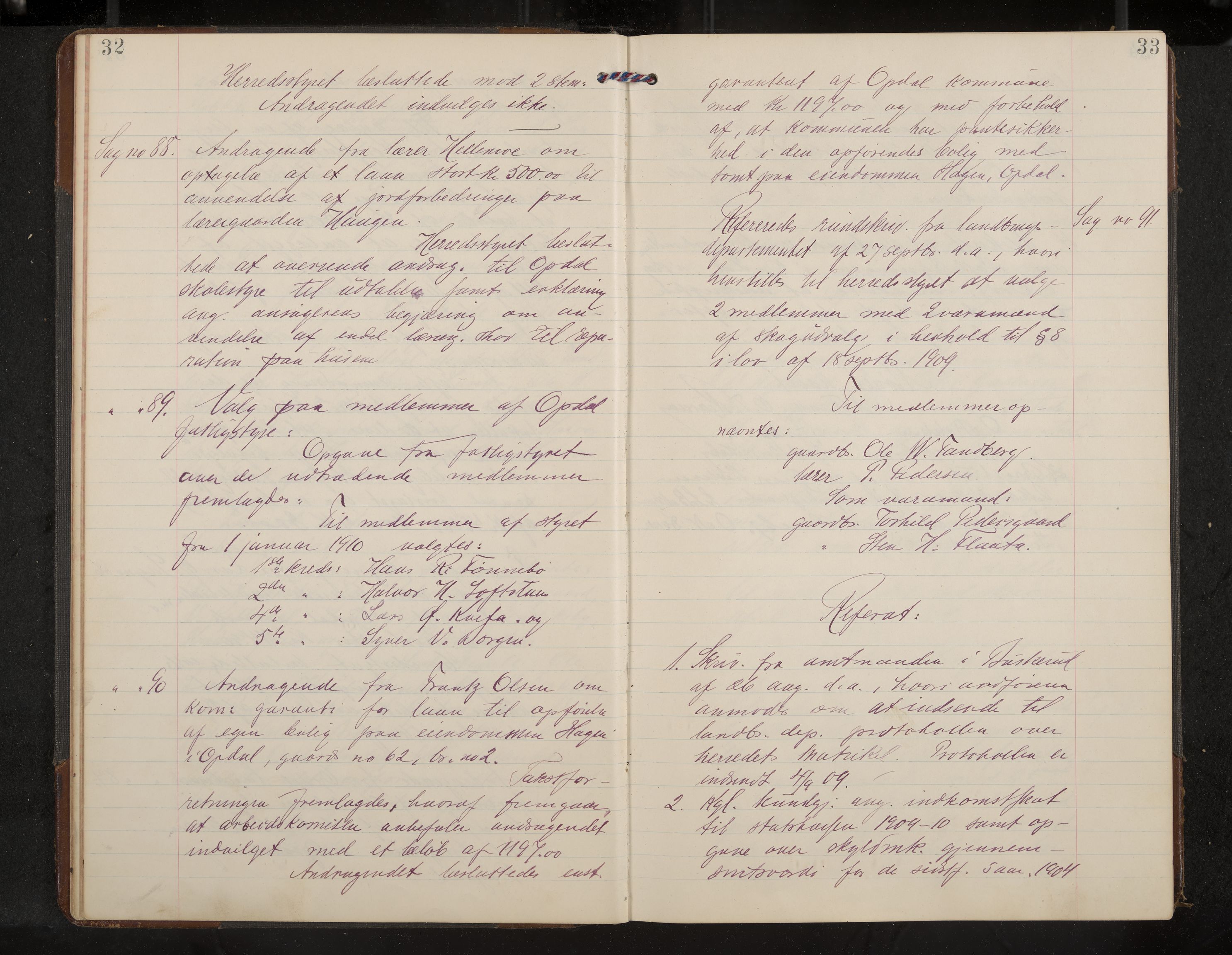 Uvdal formannskap og sentraladministrasjon, IKAK/0634021/A/Aa/L0002: Møtebok, 1909-1915, p. 32-33