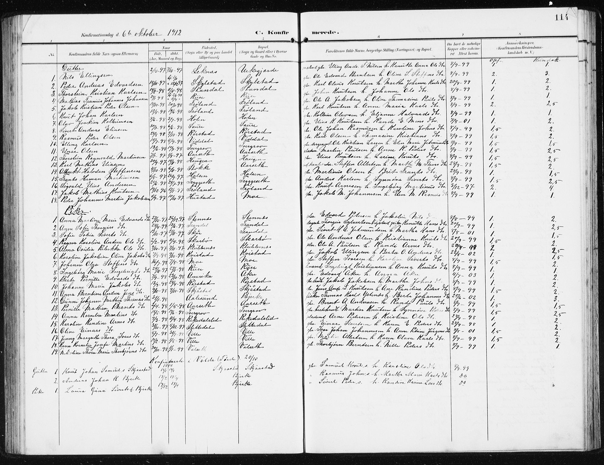 Ministerialprotokoller, klokkerbøker og fødselsregistre - Møre og Romsdal, SAT/A-1454/515/L0216: Parish register (copy) no. 515C03, 1906-1941, p. 114