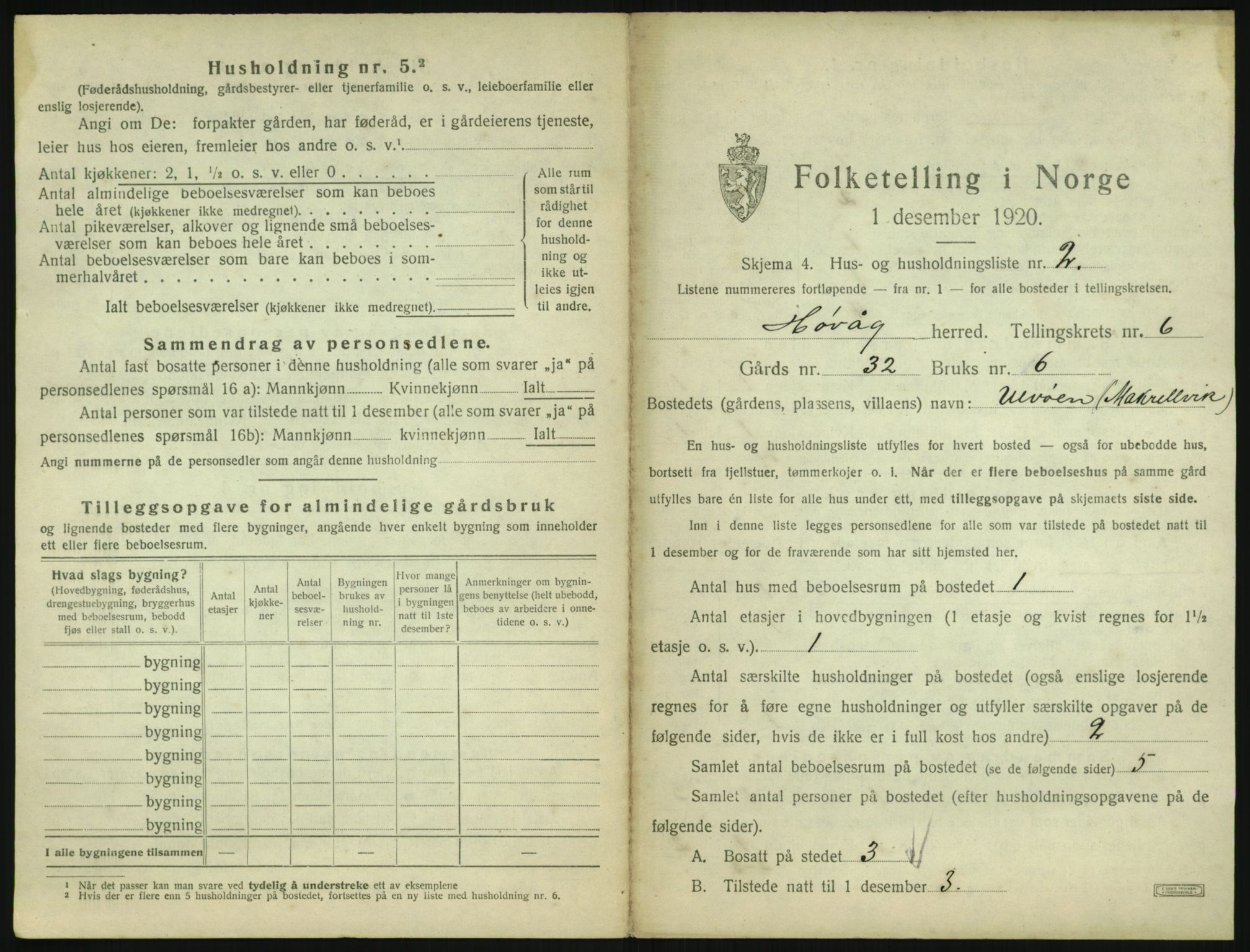 SAK, 1920 census for Høvåg, 1920, p. 502