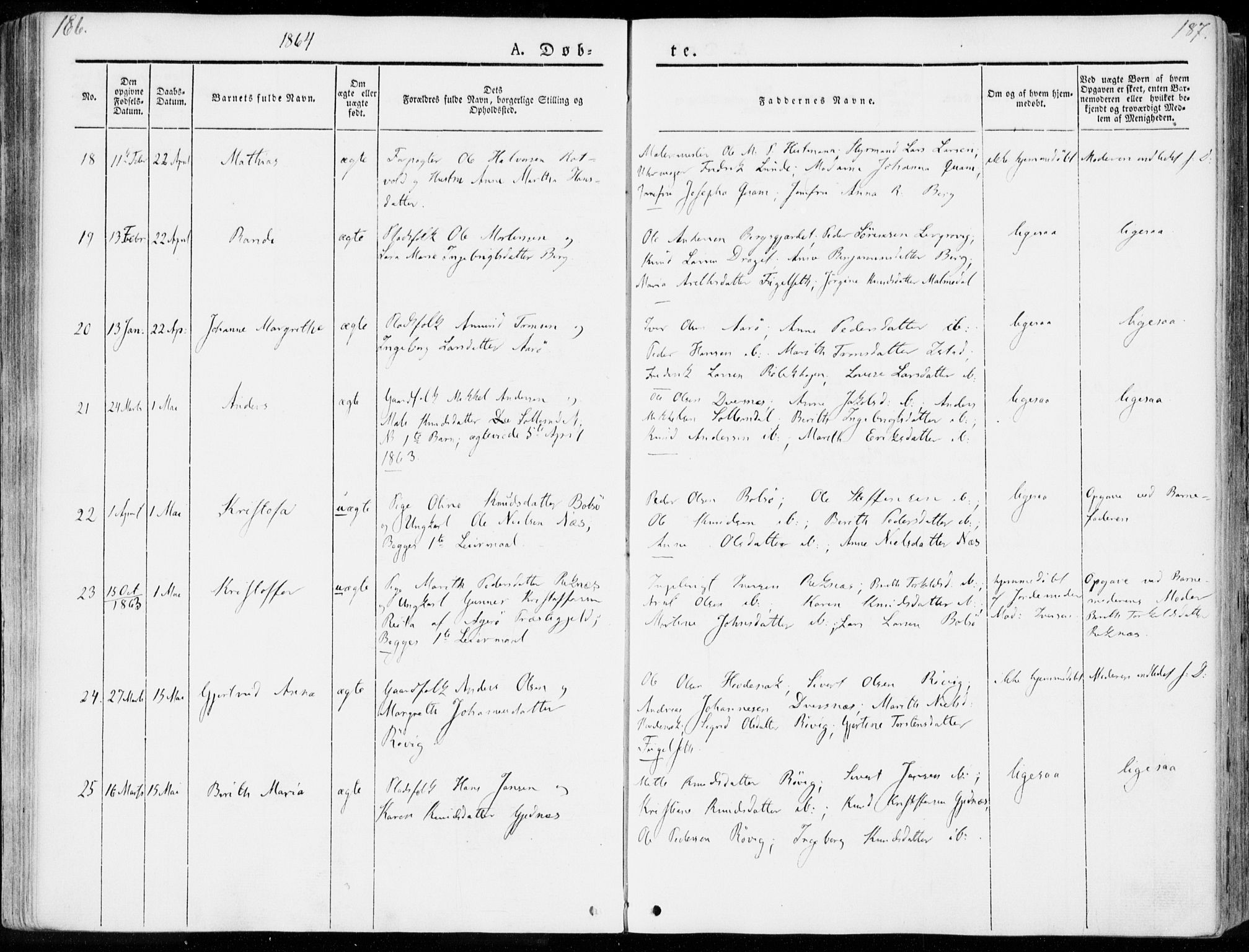 Ministerialprotokoller, klokkerbøker og fødselsregistre - Møre og Romsdal, AV/SAT-A-1454/555/L0653: Parish register (official) no. 555A04, 1843-1869, p. 186-187