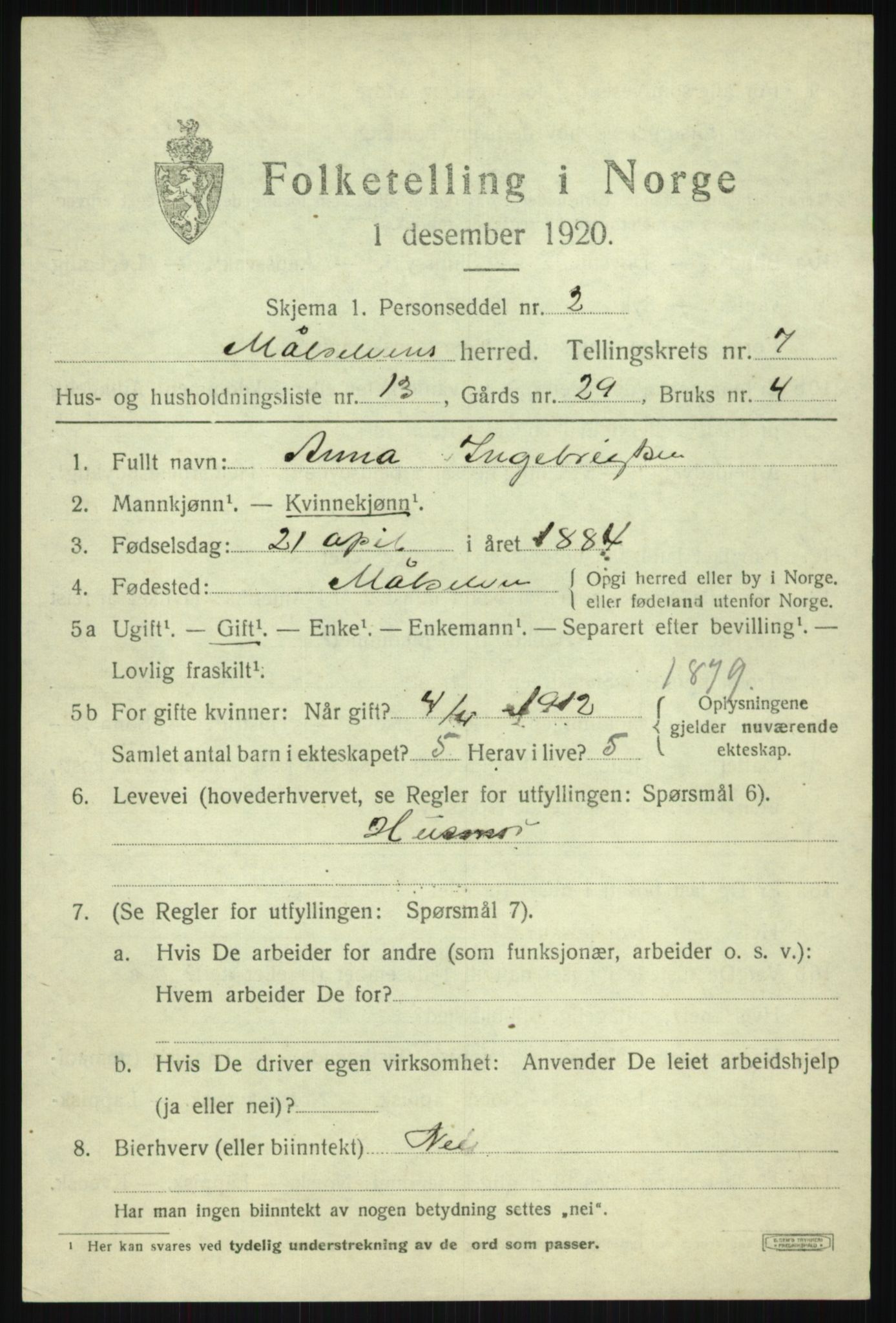 SATØ, 1920 census for Målselv, 1920, p. 4341