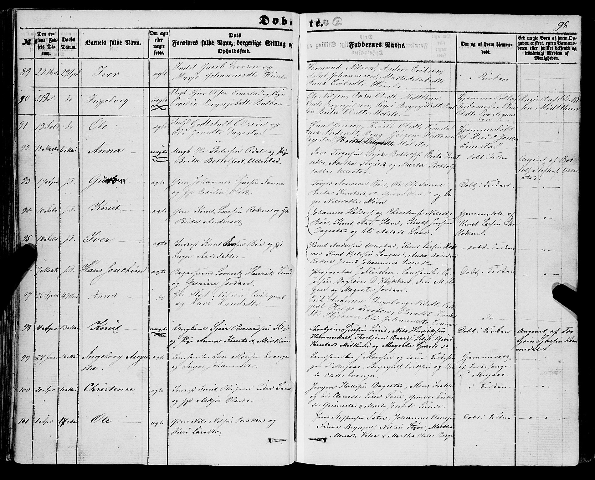 Voss sokneprestembete, AV/SAB-A-79001/H/Haa: Parish register (official) no. A 16, 1849-1863, p. 96