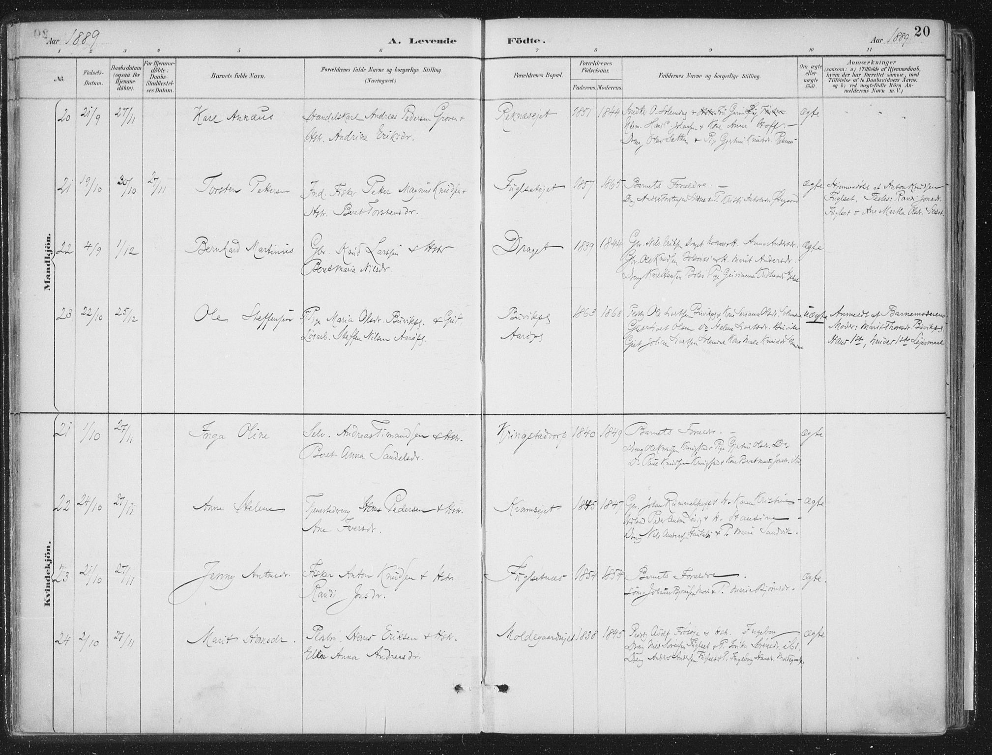 Ministerialprotokoller, klokkerbøker og fødselsregistre - Møre og Romsdal, AV/SAT-A-1454/555/L0658: Parish register (official) no. 555A09, 1887-1917, p. 20