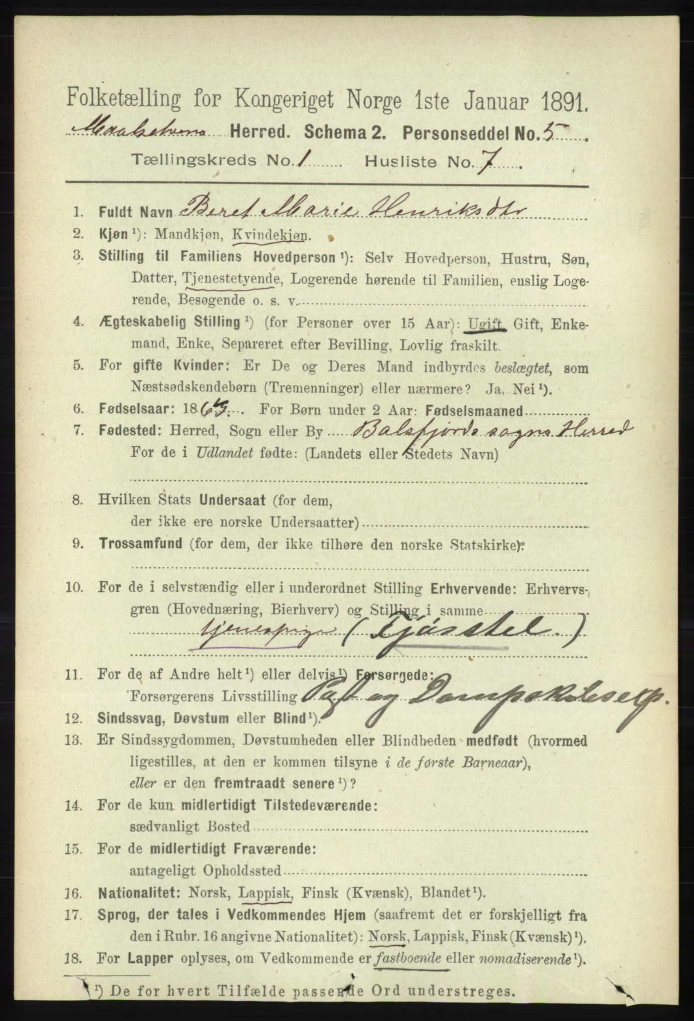 RA, 1891 census for 1924 Målselv, 1891, p. 113