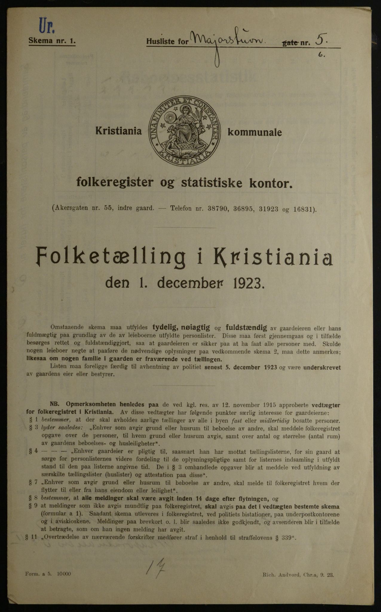 OBA, Municipal Census 1923 for Kristiania, 1923, p. 66240