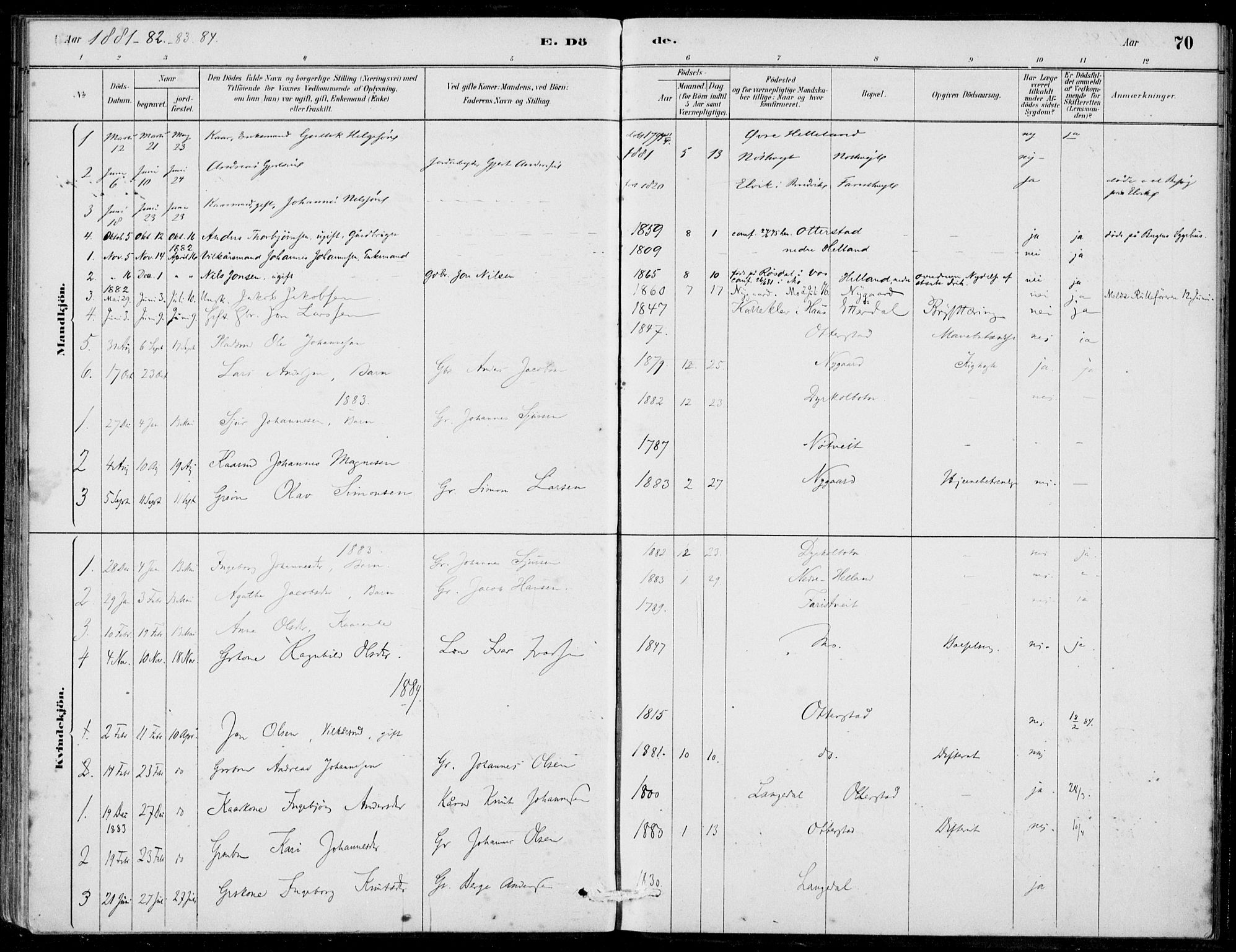 Hosanger sokneprestembete, SAB/A-75801/H/Haa: Parish register (official) no. C  1, 1880-1900, p. 70