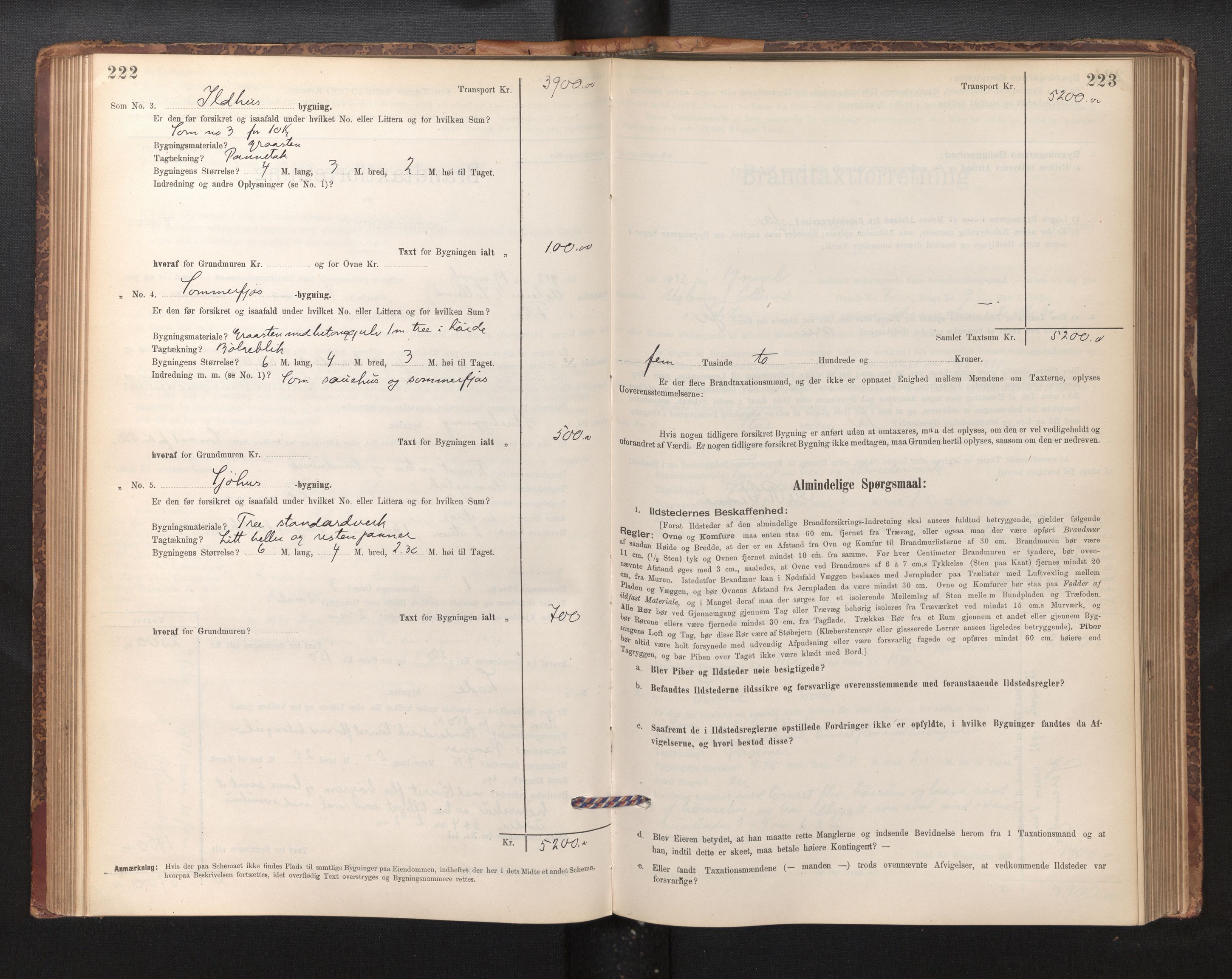 Lensmannen i Fitjar, SAB/A-32001/0012/L0001: Branntakstprotokoll, skjematakst, 1895-1948, p. 222-223