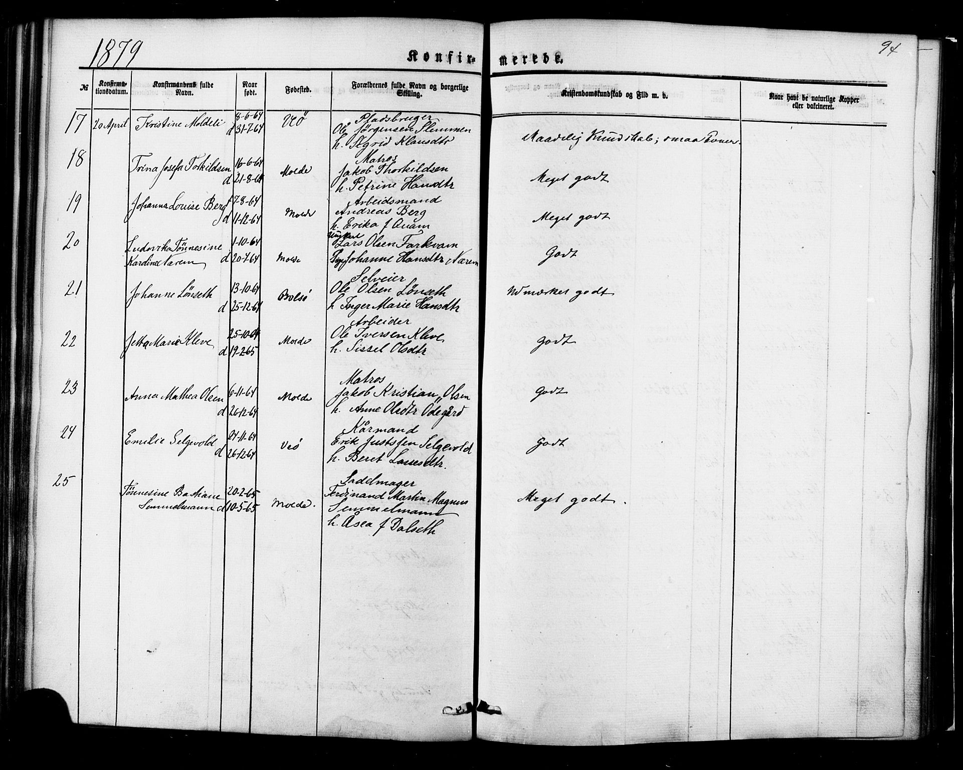 Ministerialprotokoller, klokkerbøker og fødselsregistre - Møre og Romsdal, AV/SAT-A-1454/558/L0691: Parish register (official) no. 558A05, 1873-1886, p. 94