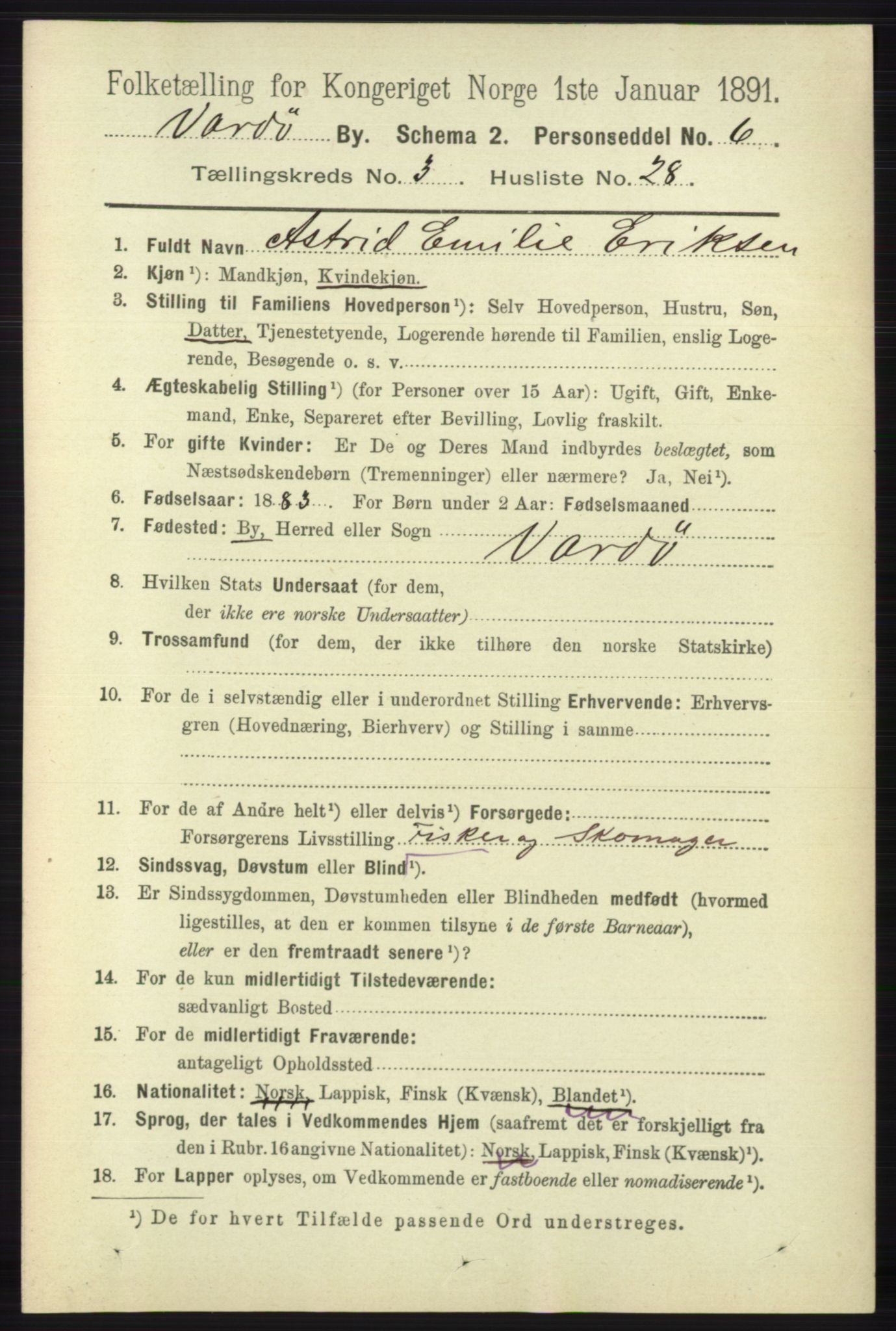 RA, 1891 census for 2002 Vardø, 1891, p. 1846