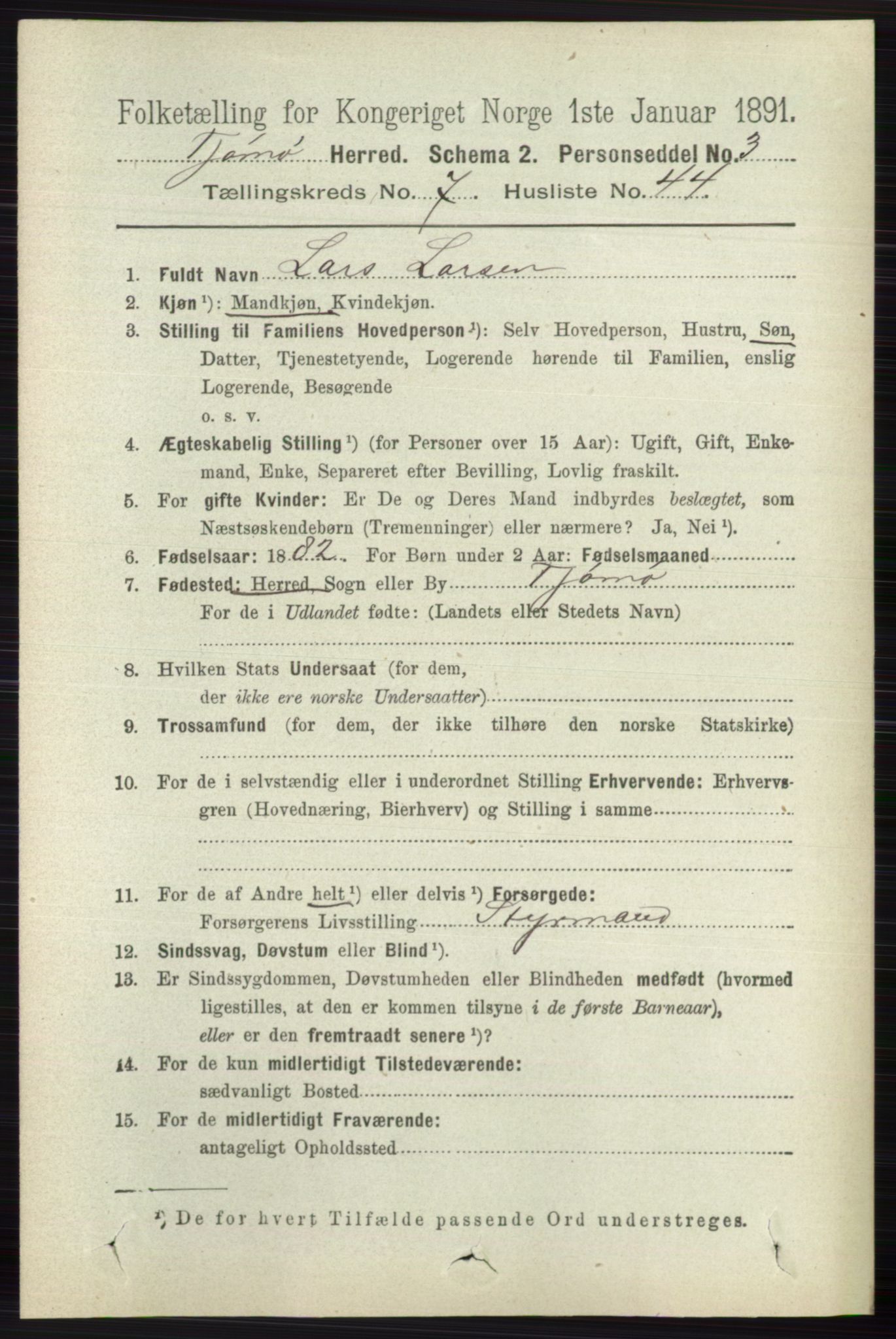 RA, 1891 census for 0723 Tjøme, 1891, p. 2711