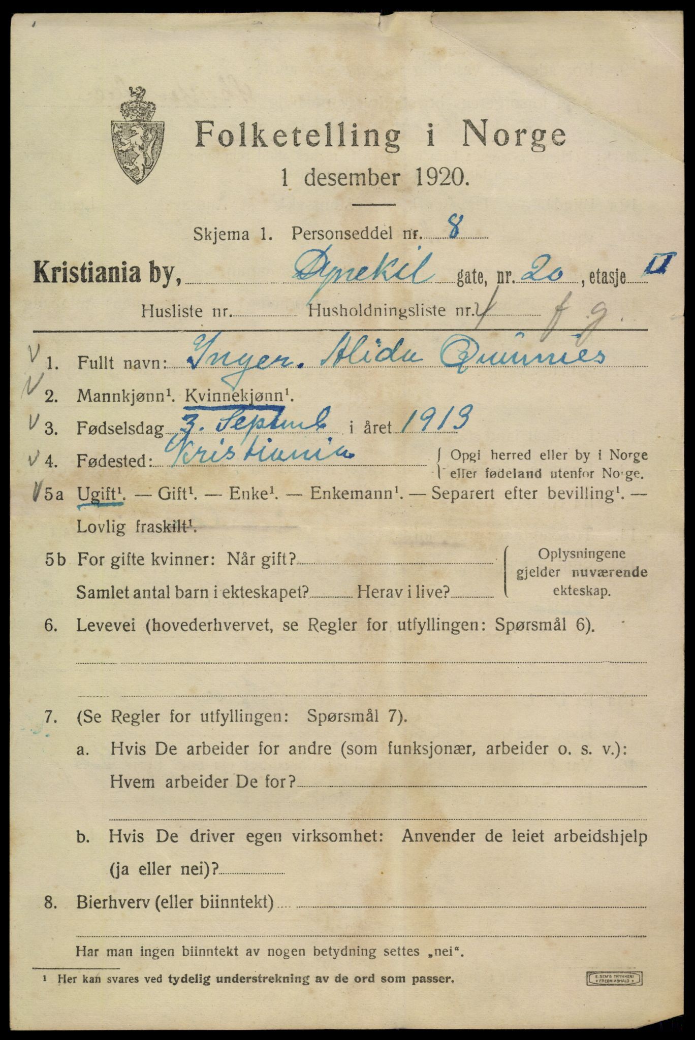 SAO, 1920 census for Kristiania, 1920, p. 205355