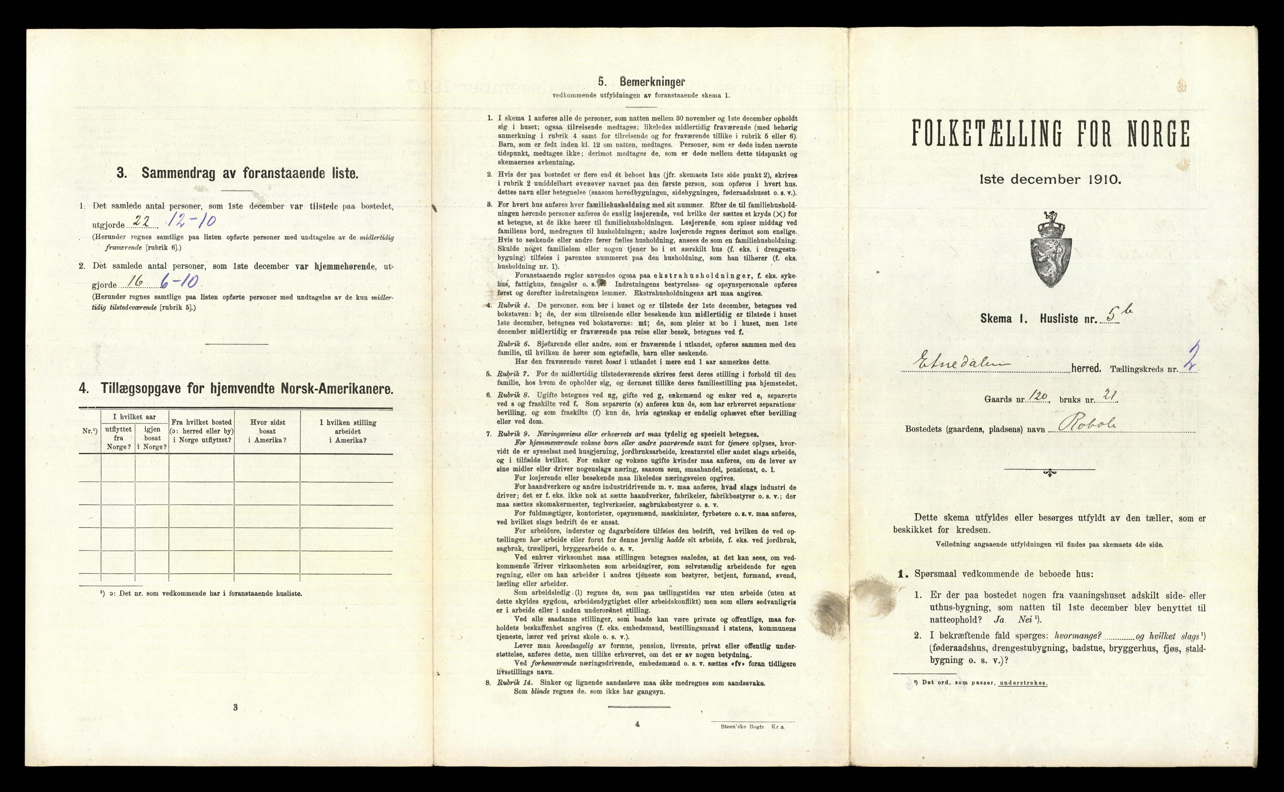 RA, 1910 census for Etnedal, 1910, p. 119